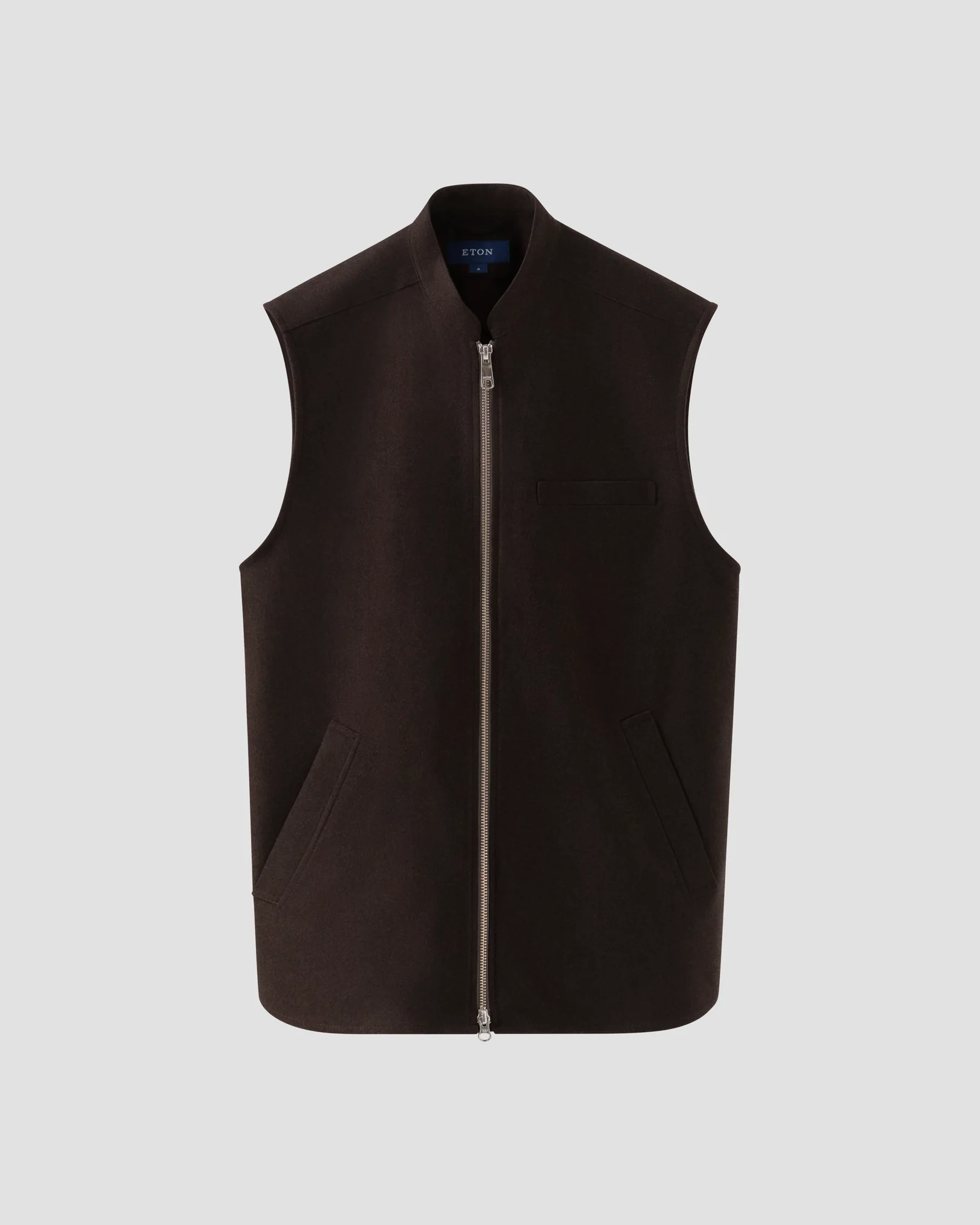 Eton - dark brown heavy flannel stand collar low no cuff vest