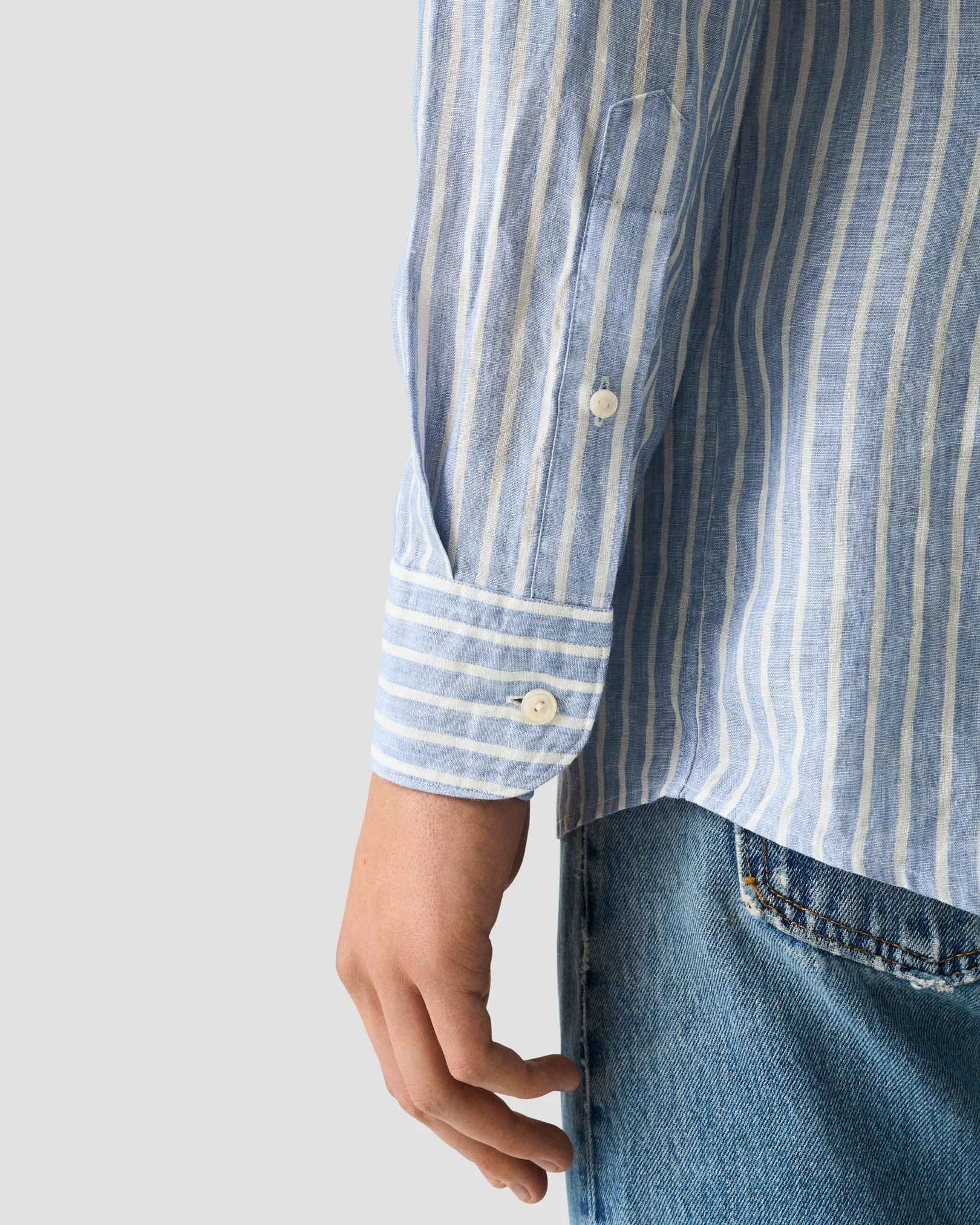 Eton - light blue striped linen shirt widespread