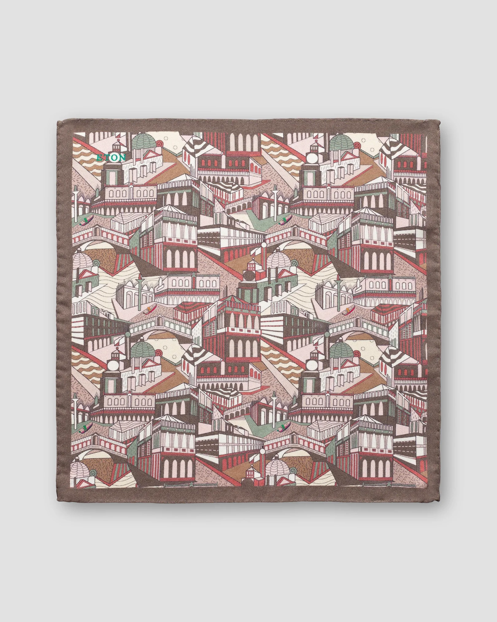 Eton - brown city print silk pocket square