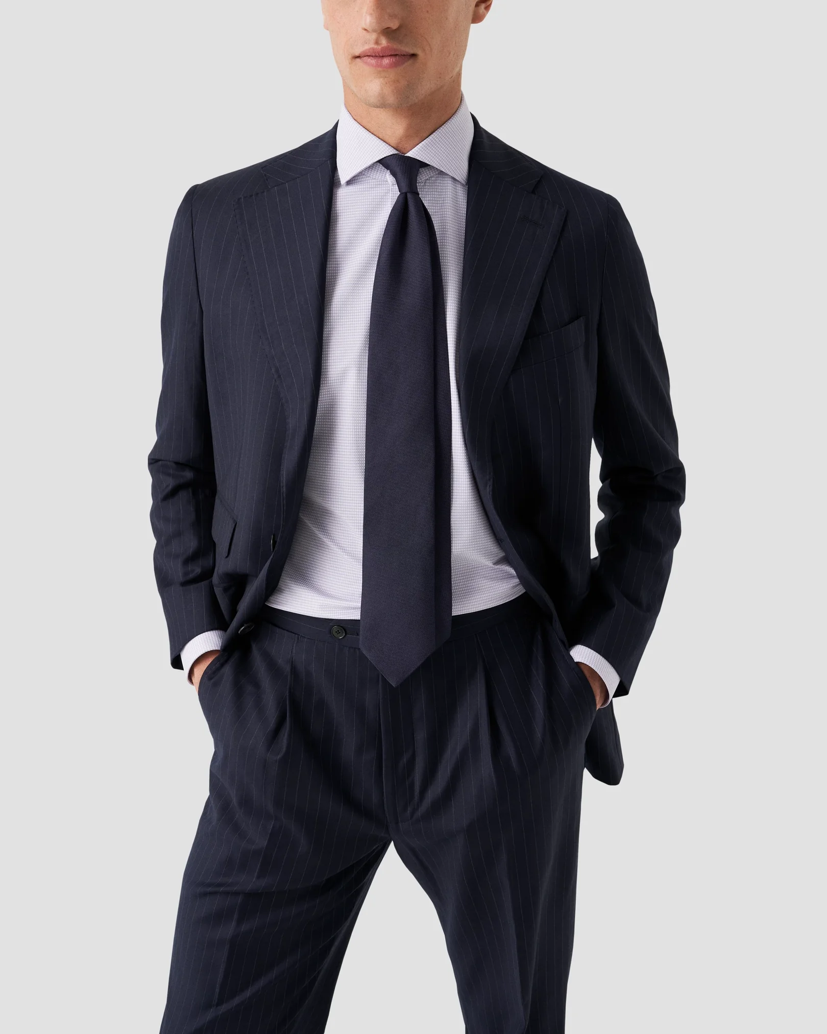 Eton - light purple micro check four way strech shirt