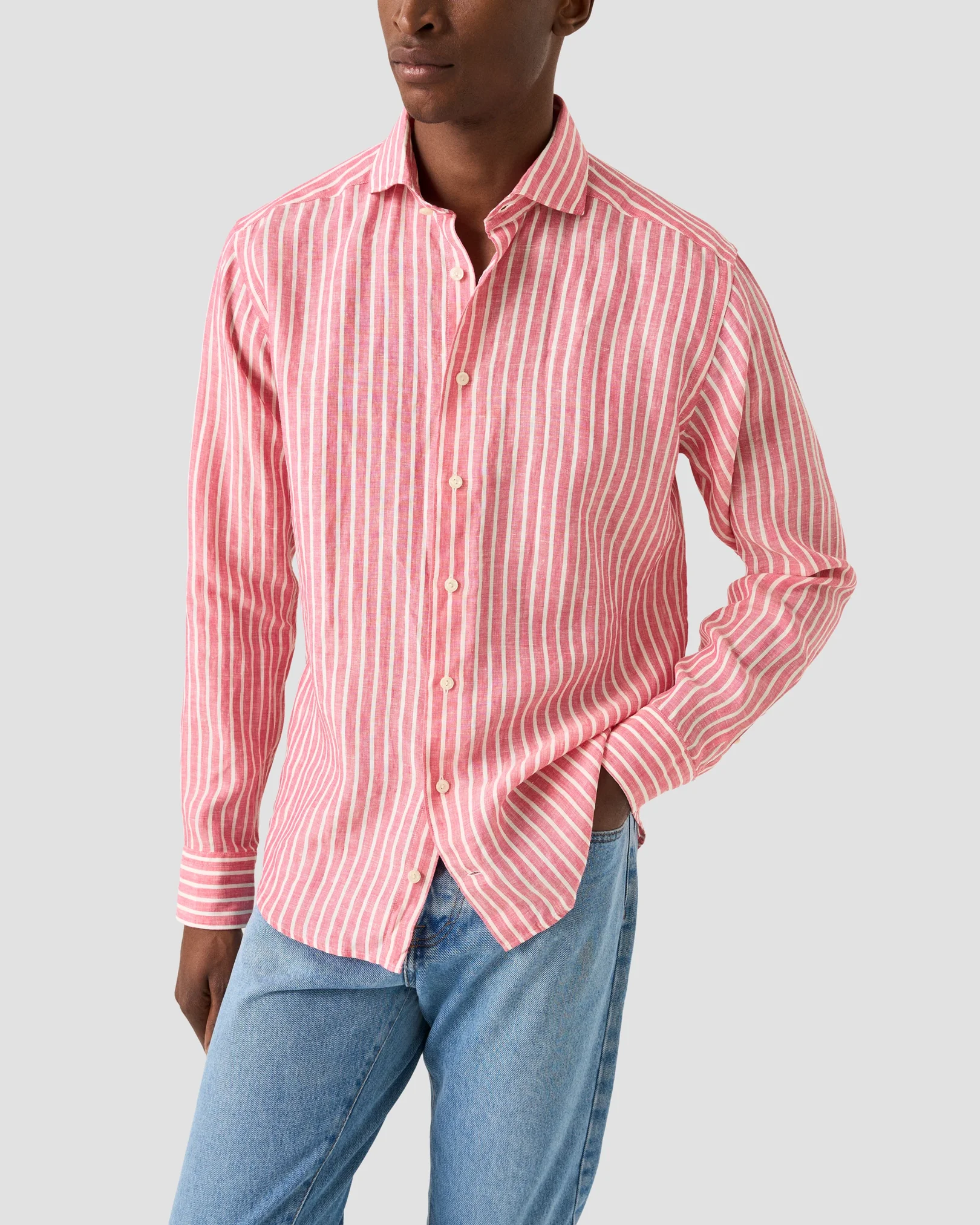 Eton - red striped linen shirt