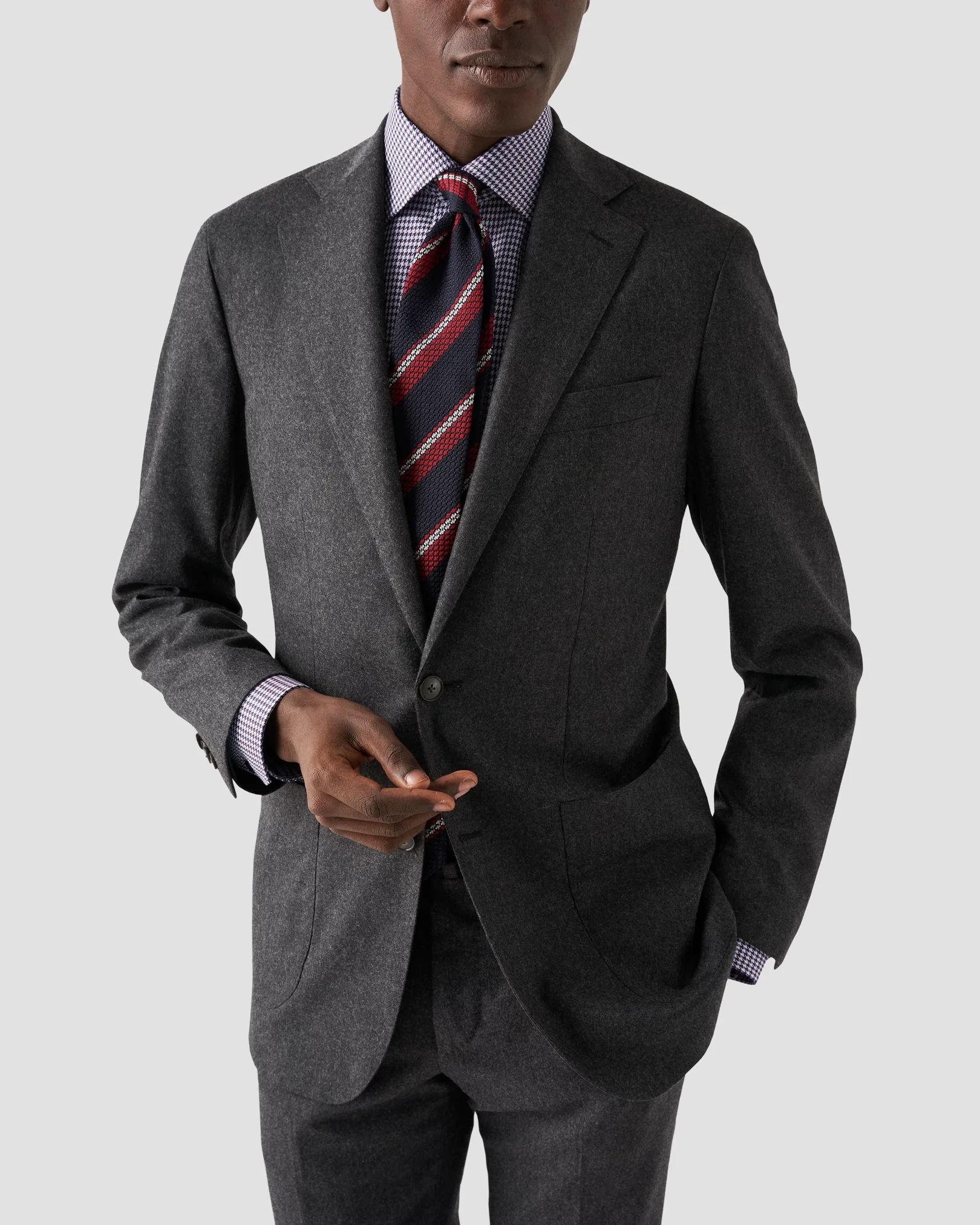 Eton - dark red houndstooth twill