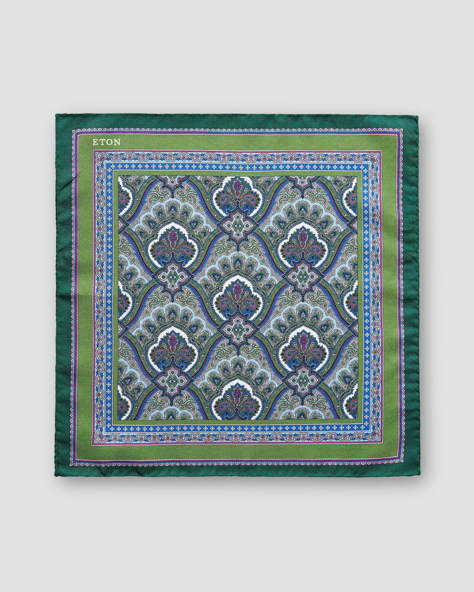 Eton - green paisley print pocket square
