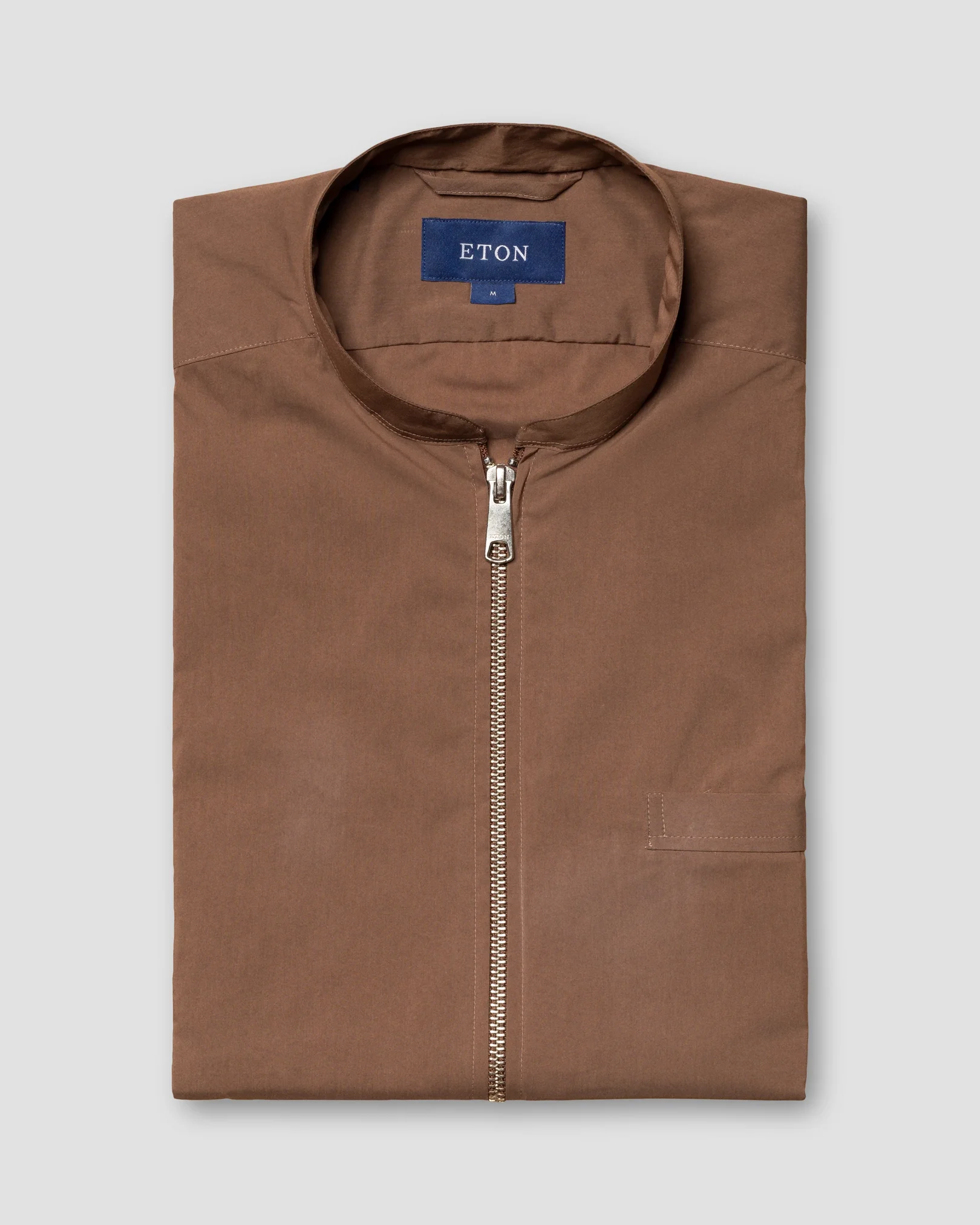Eton - beige cotton and nylon stand collar low sleeve less vest ss