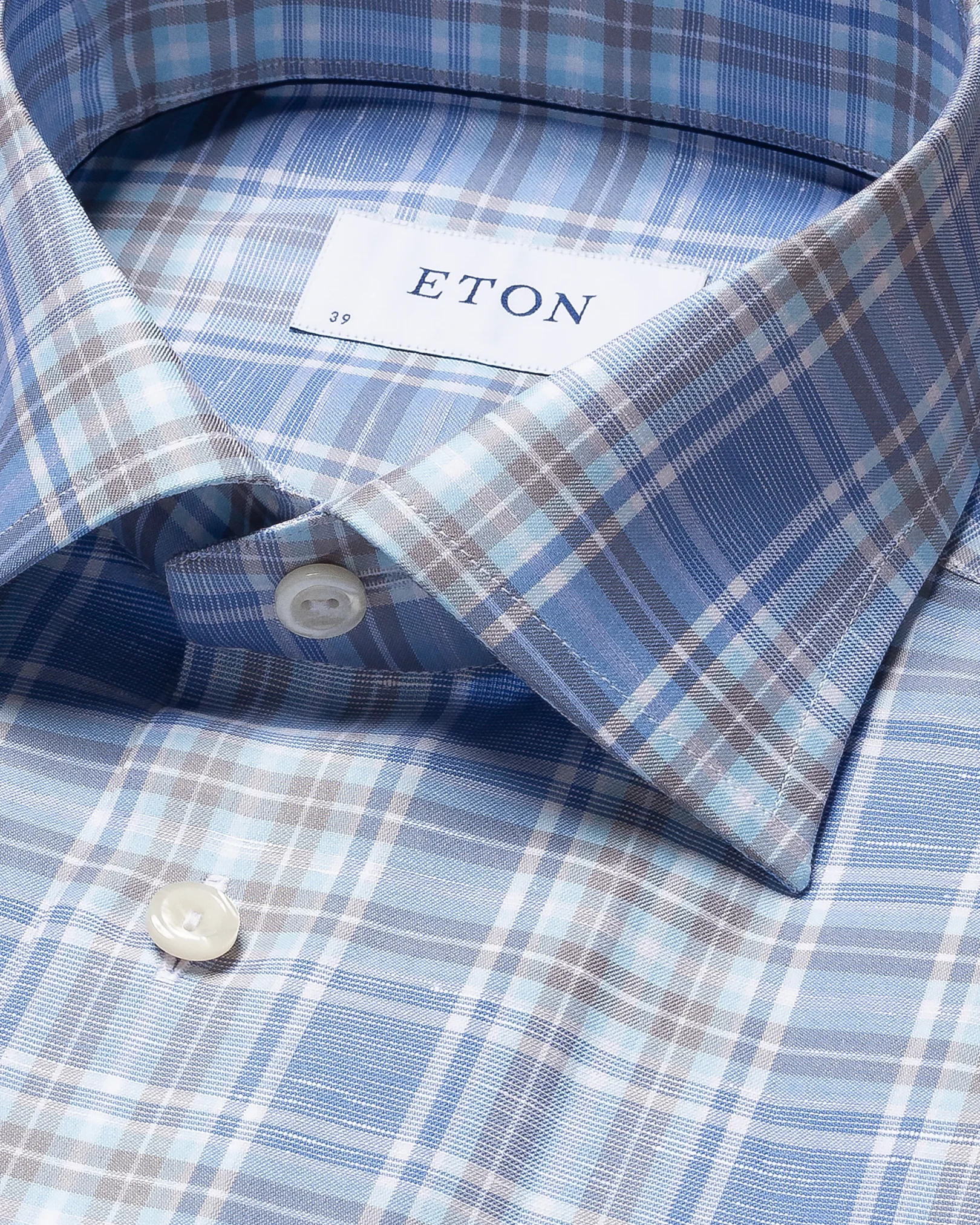 Eton - mid blue wrinkle free cotton linen cut away single slim