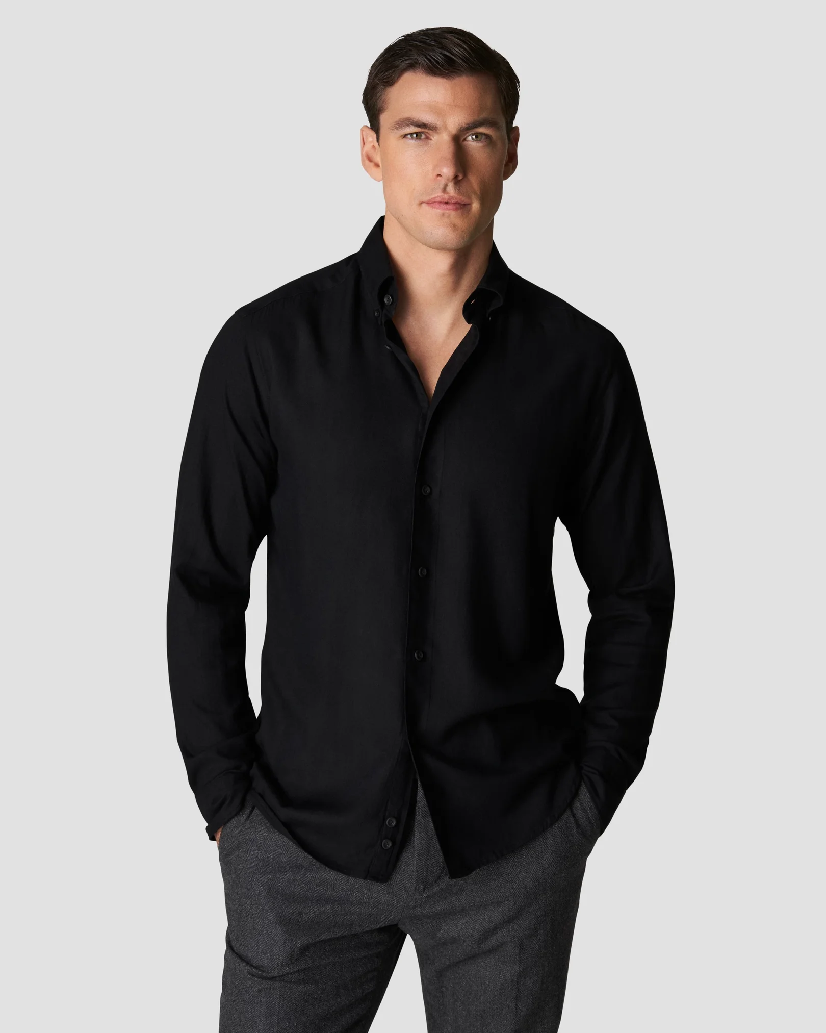 Eton - black lightweight flannel