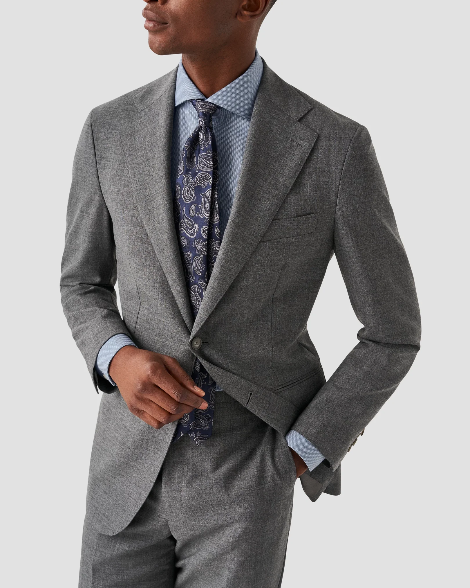 Eton - light blue melange signature twill