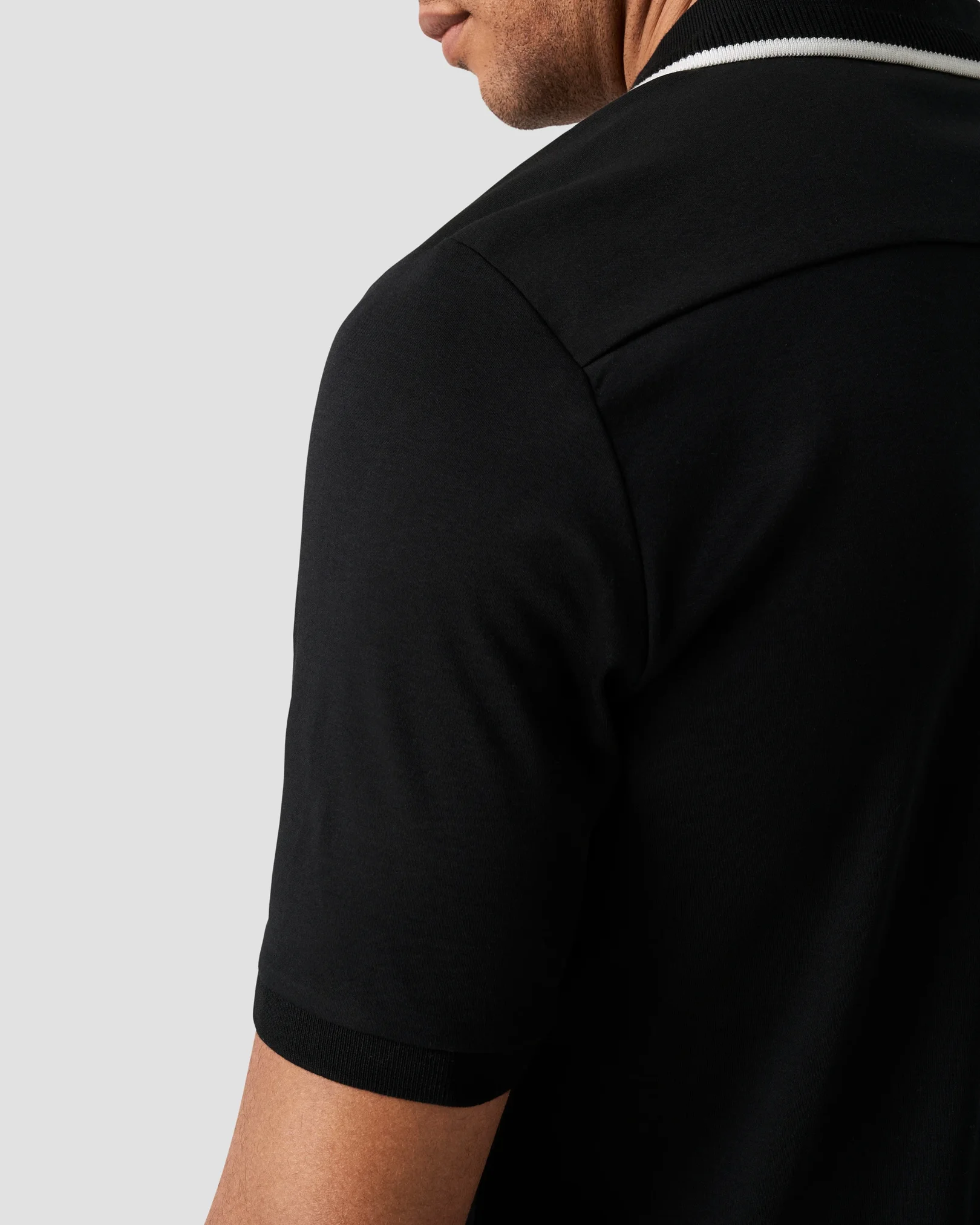Eton - black cotton interlock polo shirt