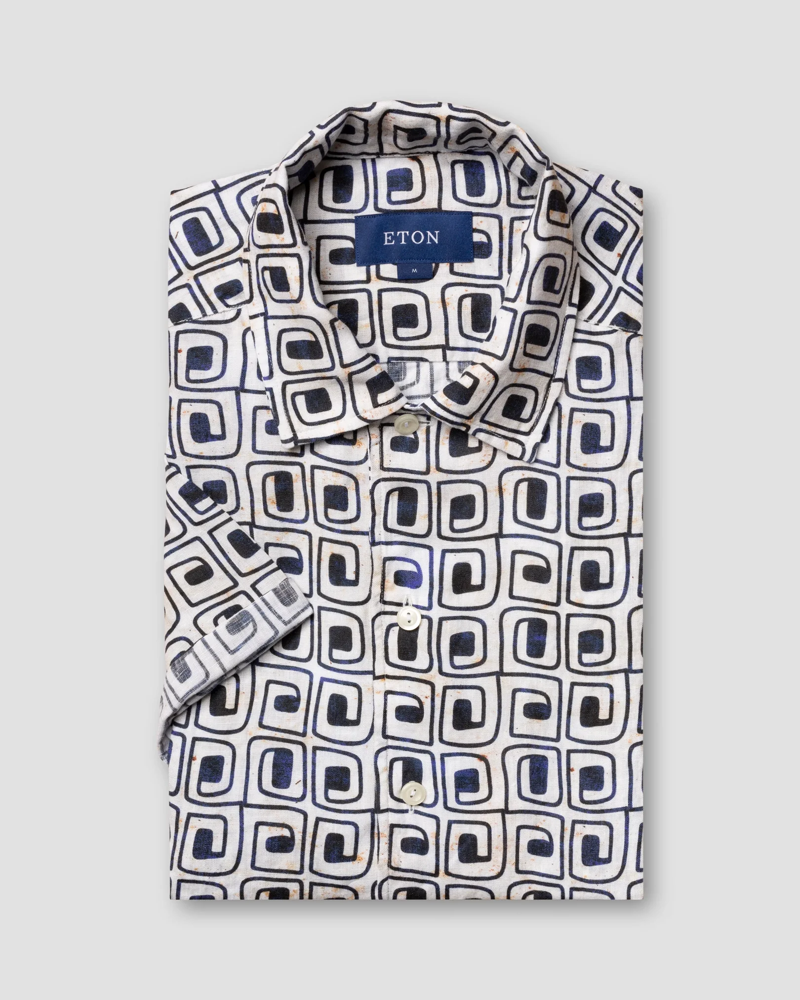 Eton - beige block print linen resort shirt