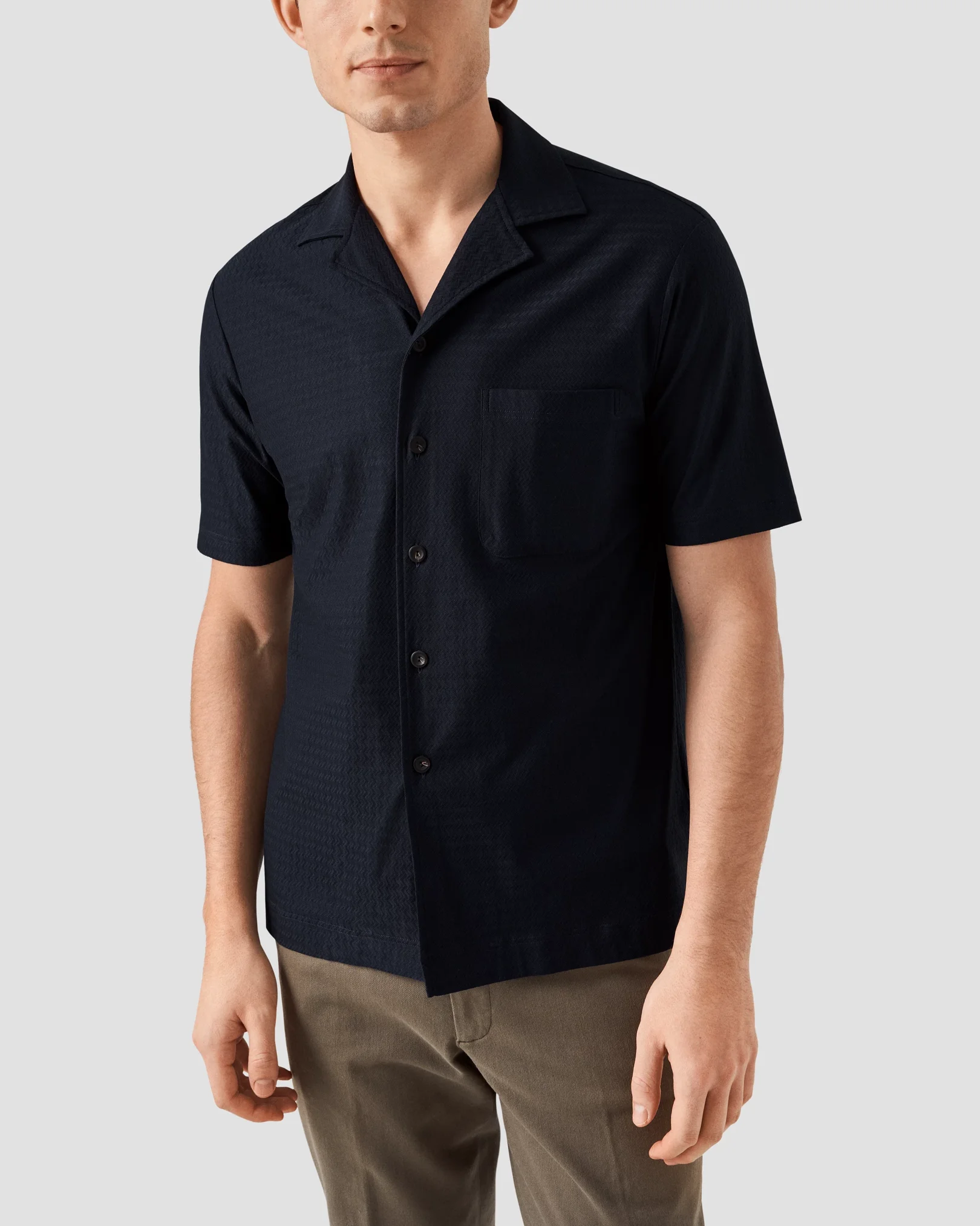 Eton - Navyblaues Resort-Hemd aus Jacquard-Trikot