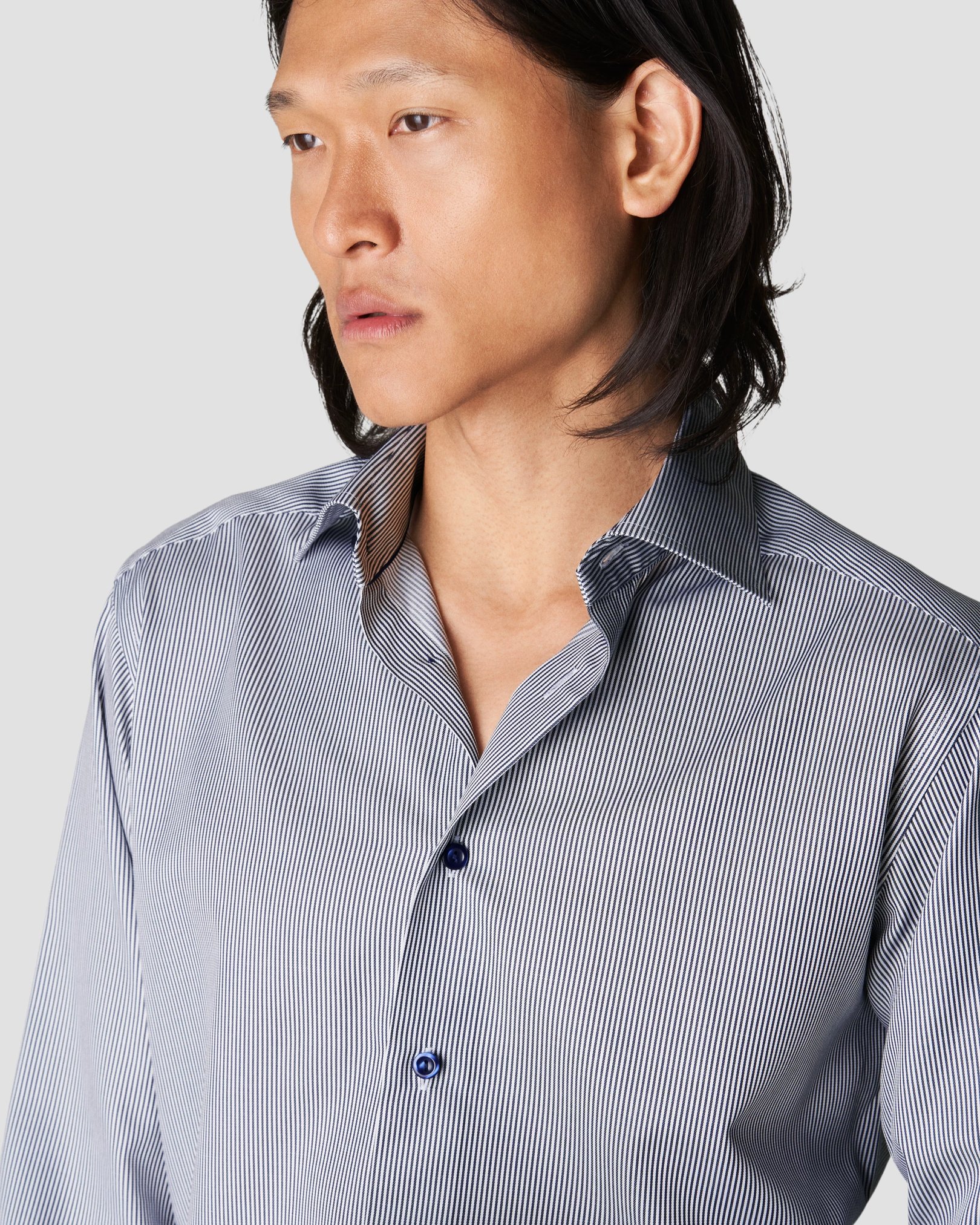 Eton - navy blue twill thin striped