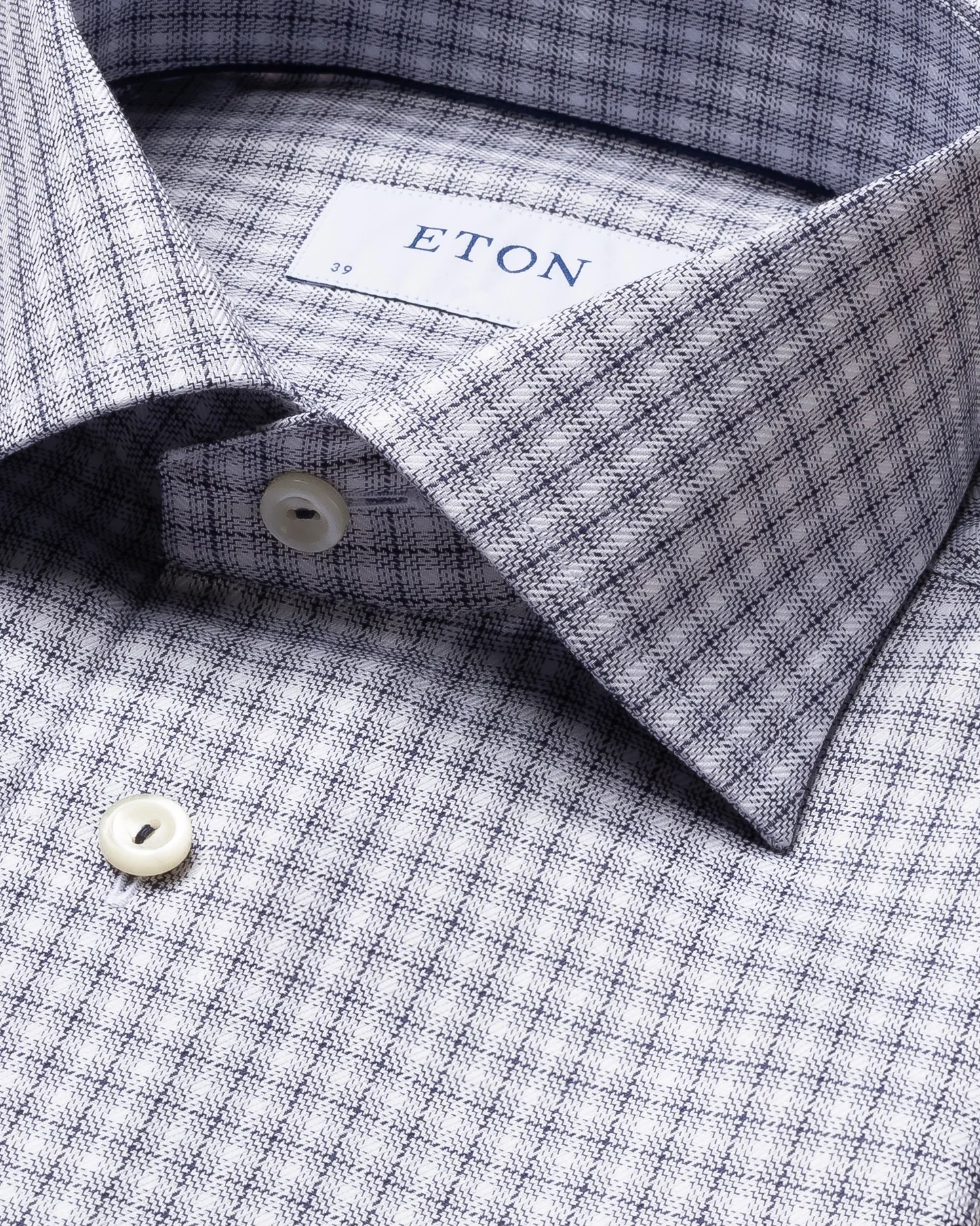 Eton - navy micro check stretch shirt