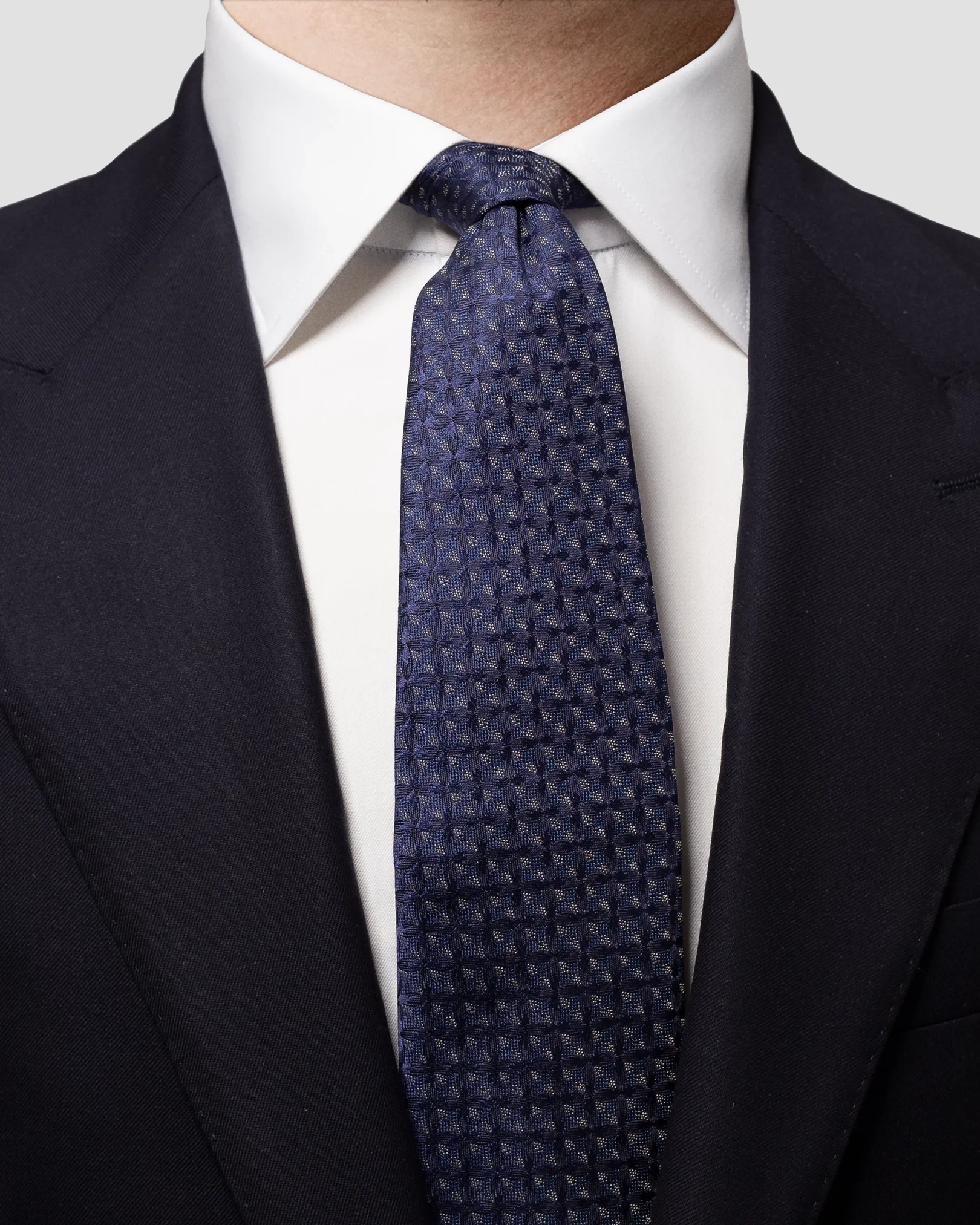 Eton - navy abstract woven checks tie