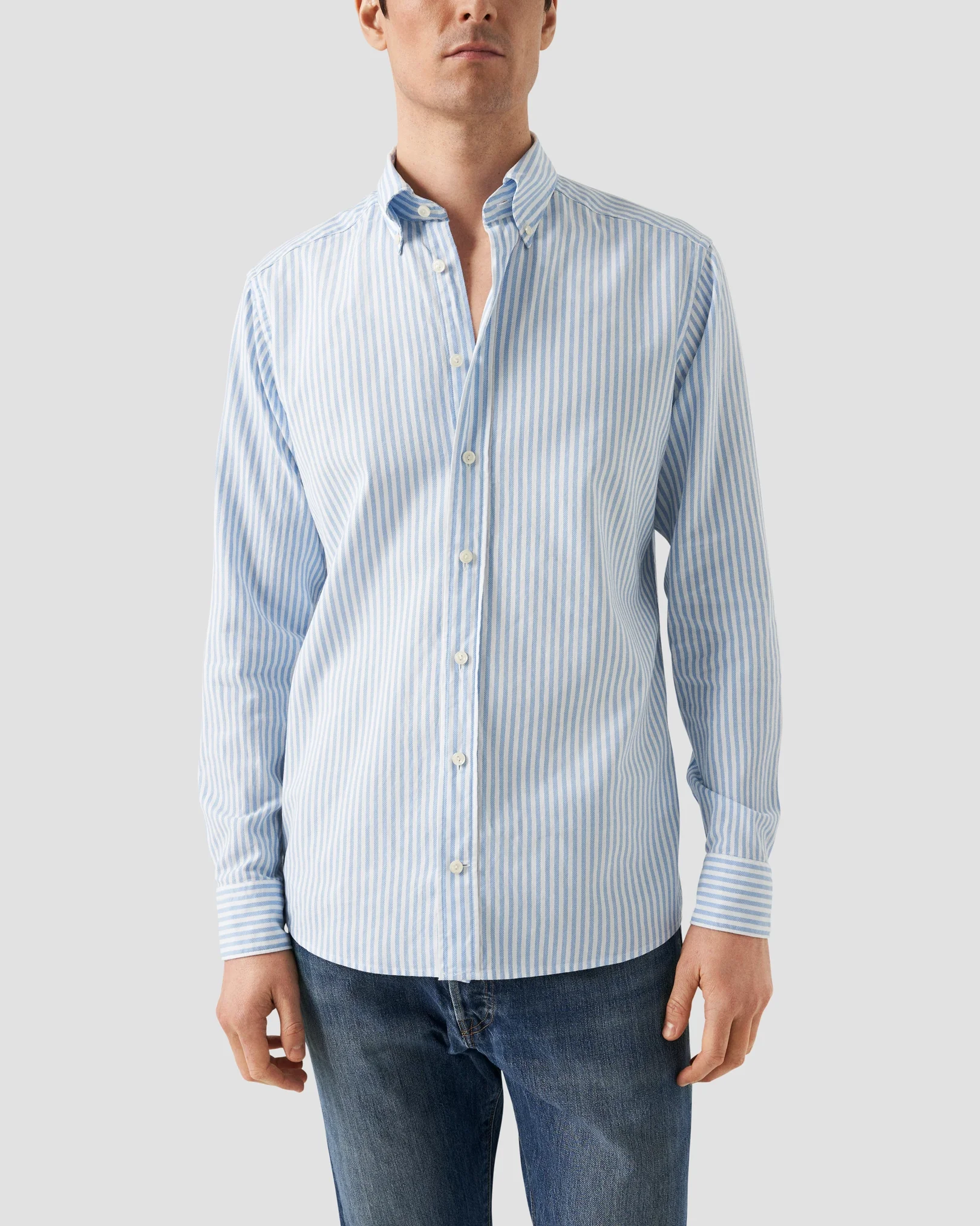 Eton - Light Blue Striped Royal Oxford Shirt