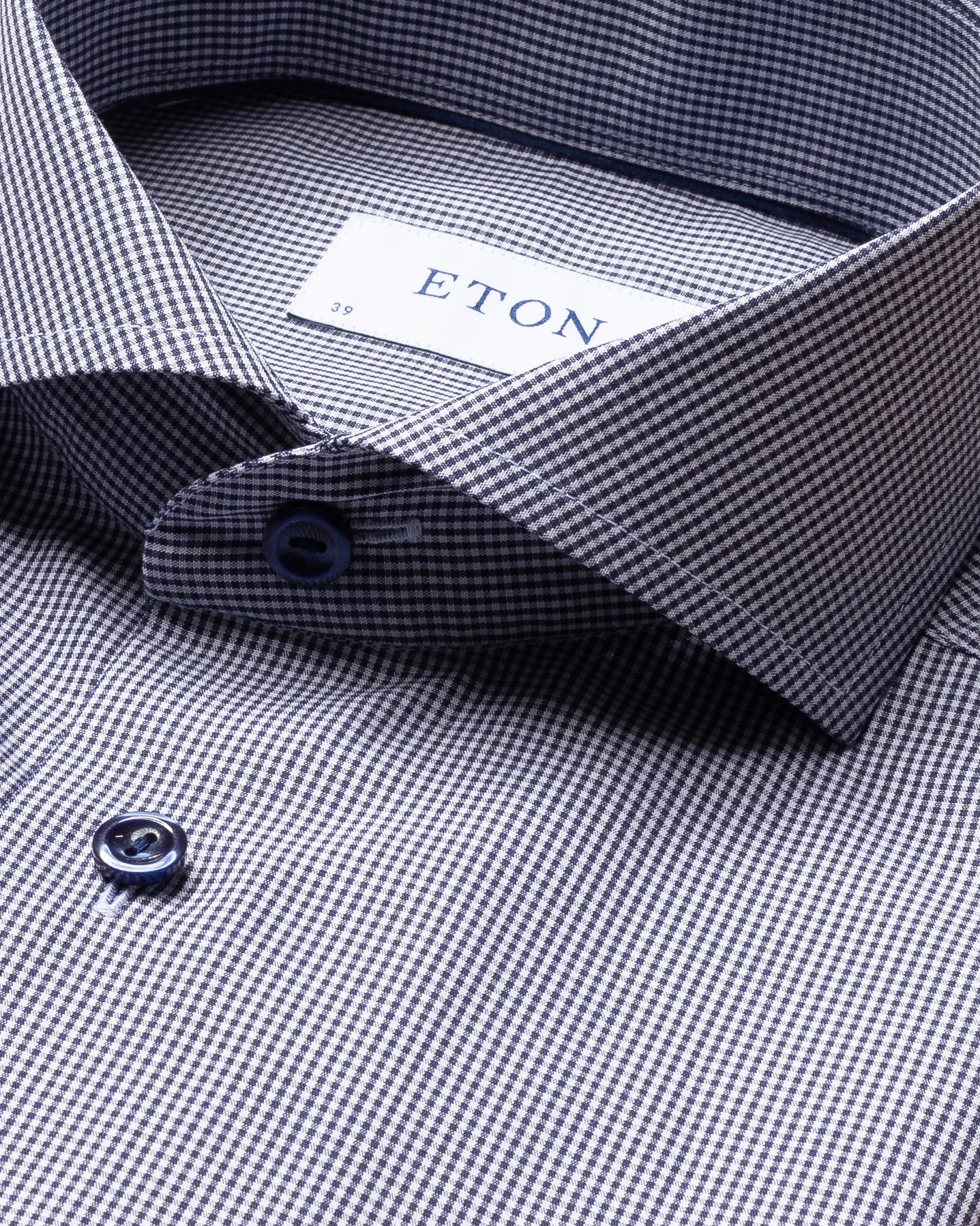 Eton - navy mini gingham poplin shirt extreme cut away