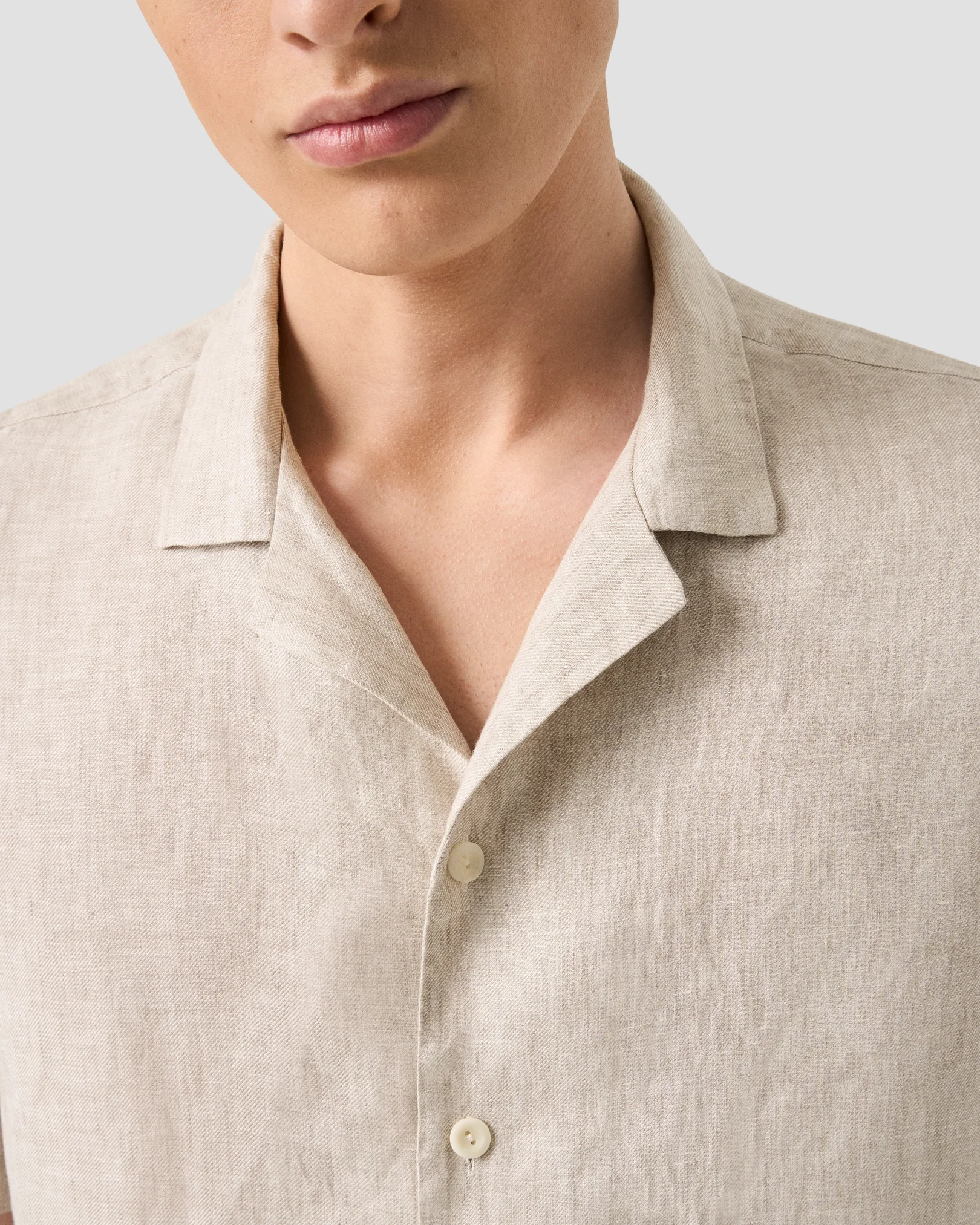 Eton - beige solid linen twill resort shirt