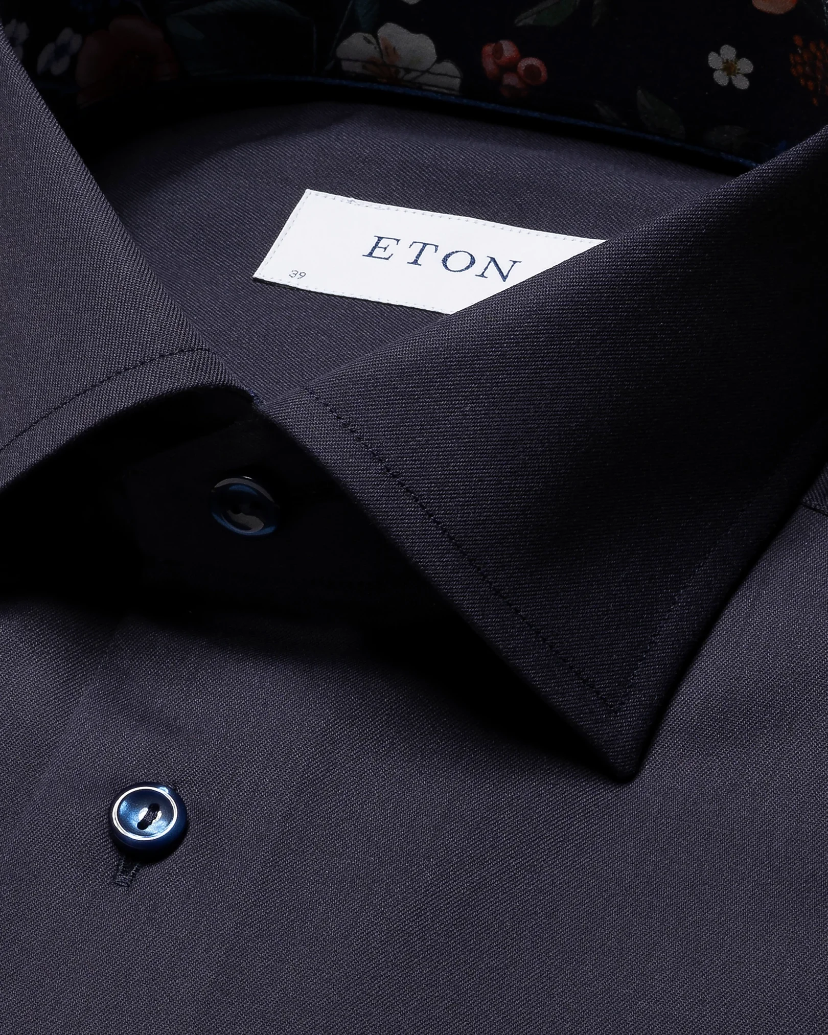 Eton - navy blue signature twill shirt with special details