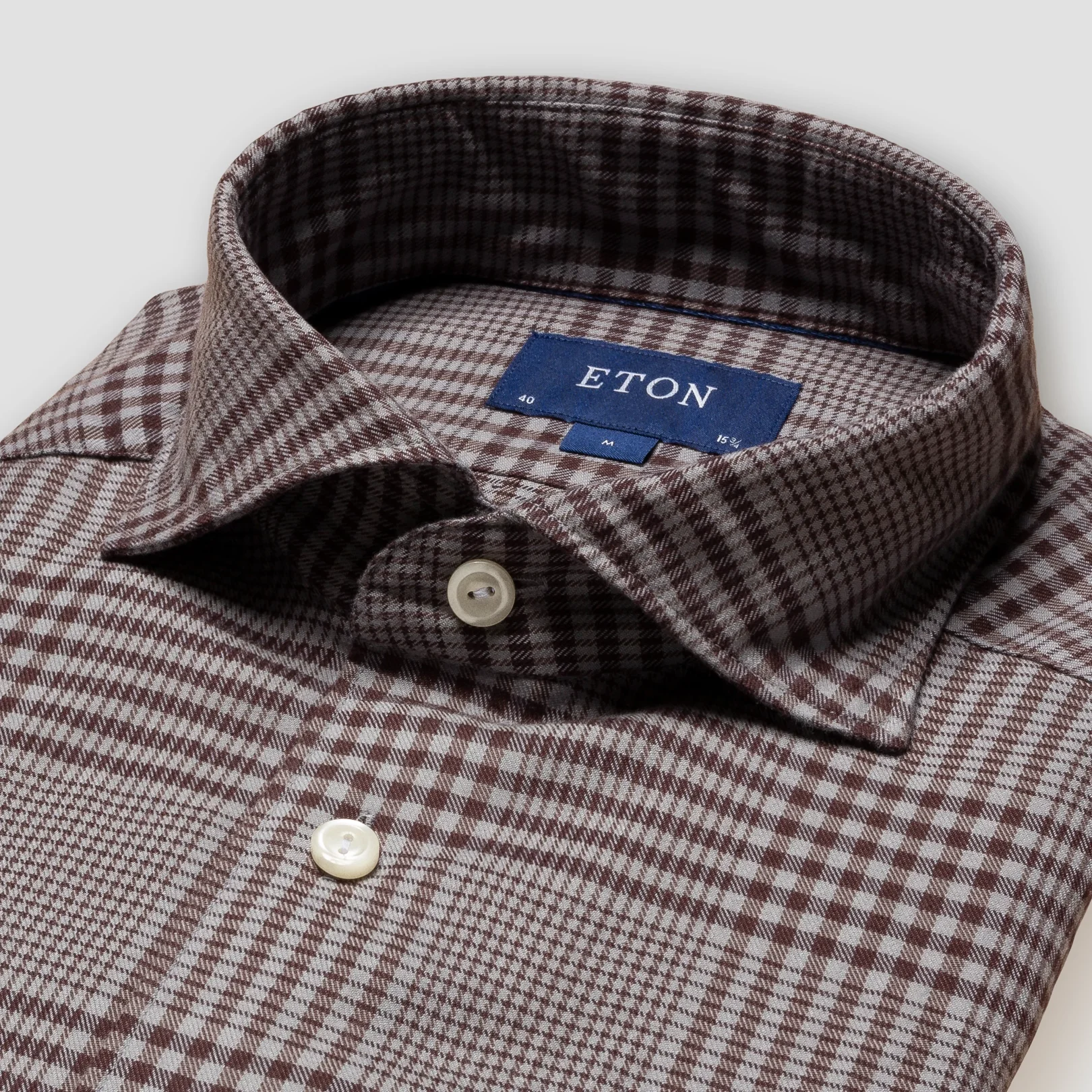 Eton - brown checked cotton tencel tm flannel shirt