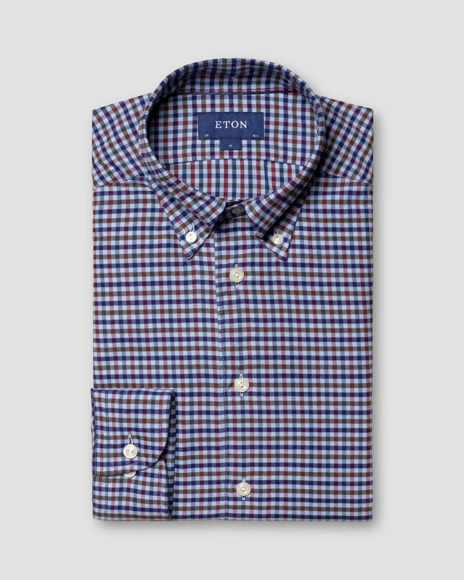 Eton - red cotton tencel button down single rounded slim soft