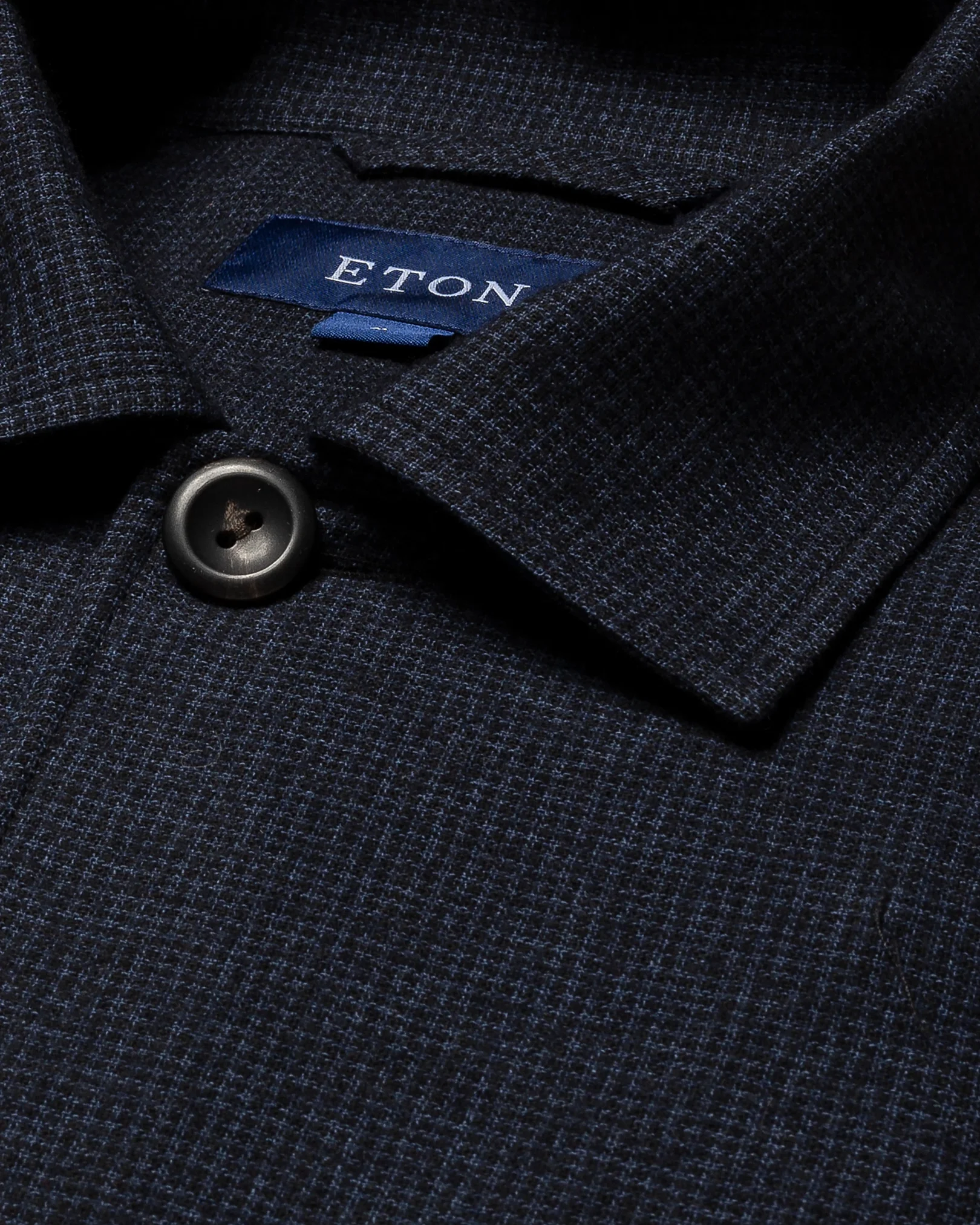 Eton - navy blue cotton wool cashmere collar with no collarstand single cuff pointed strap regular