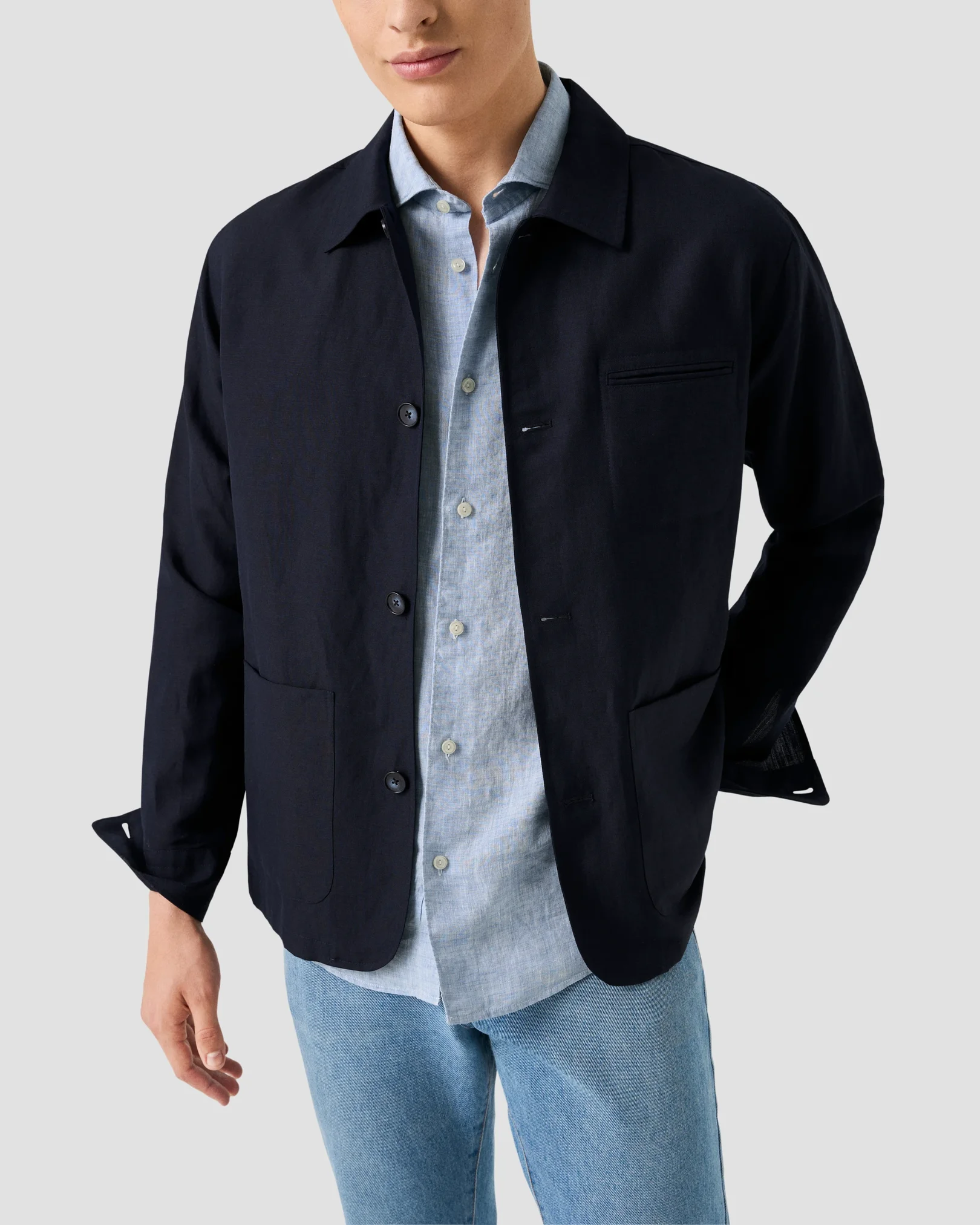Eton - light blue solid short sleeve linen shirt