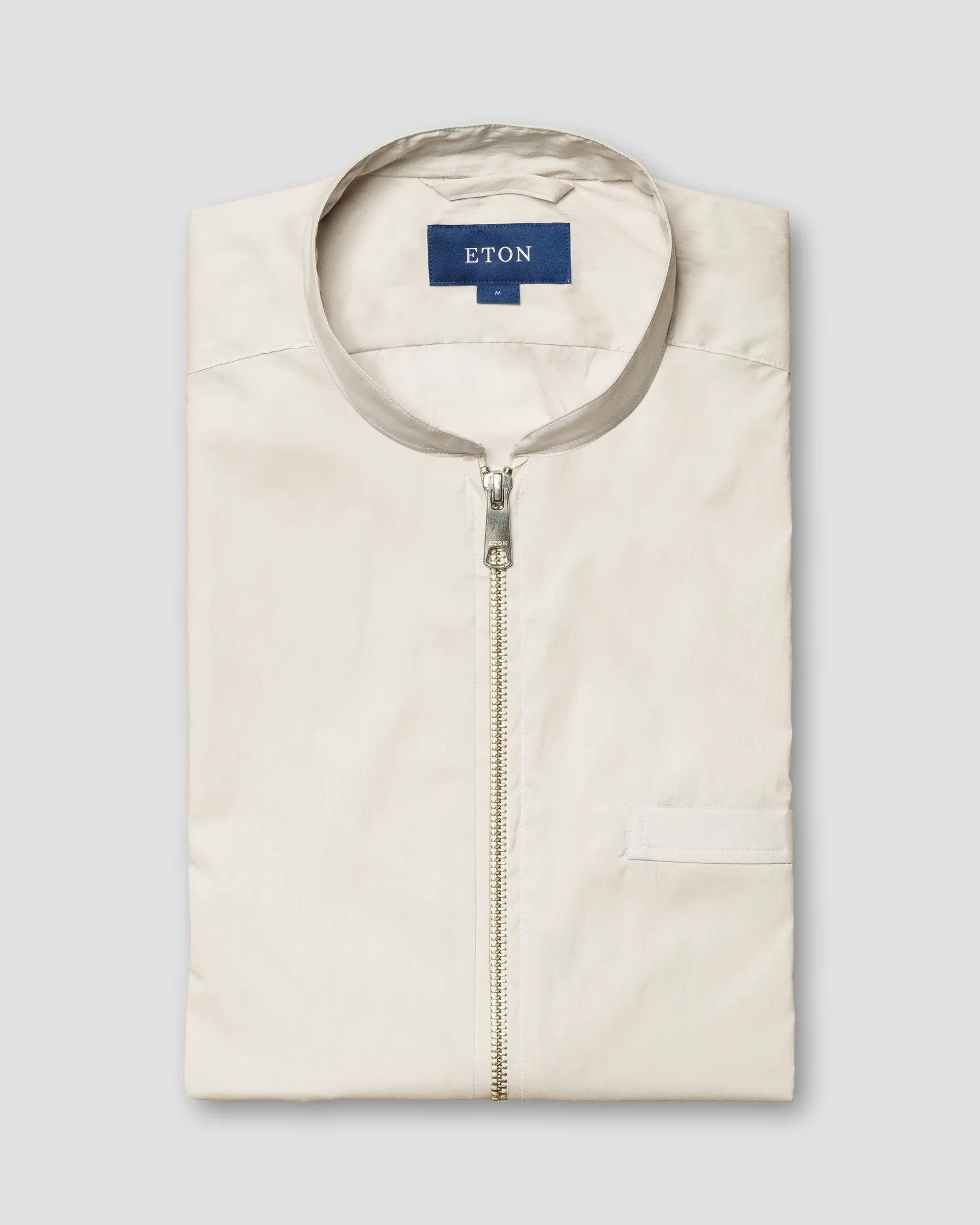 Eton - beige cotton and nylon stand collar low sleeve less vest