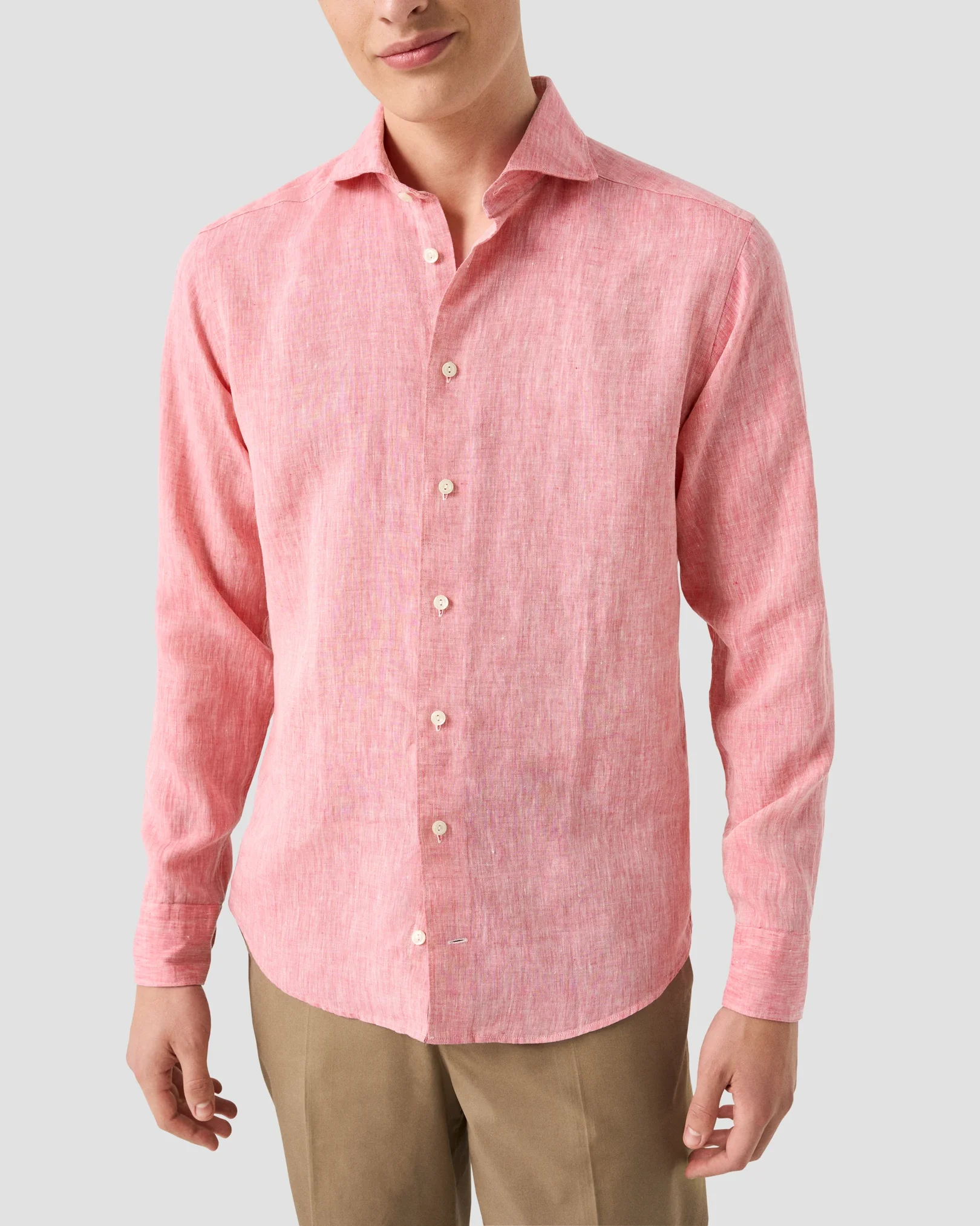 Eton - red solid plain weave linen shirt