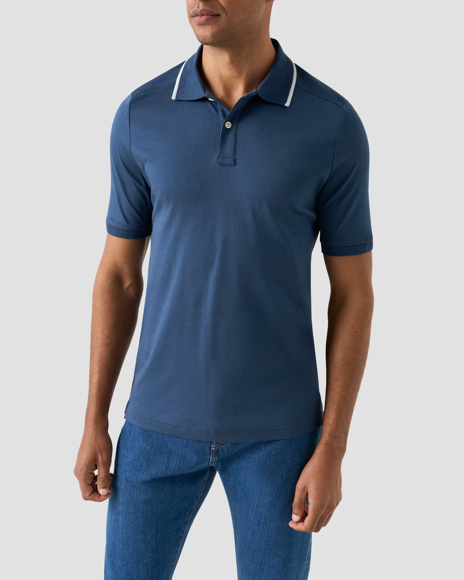 Eton - dark blue cotton interlock polo shirt