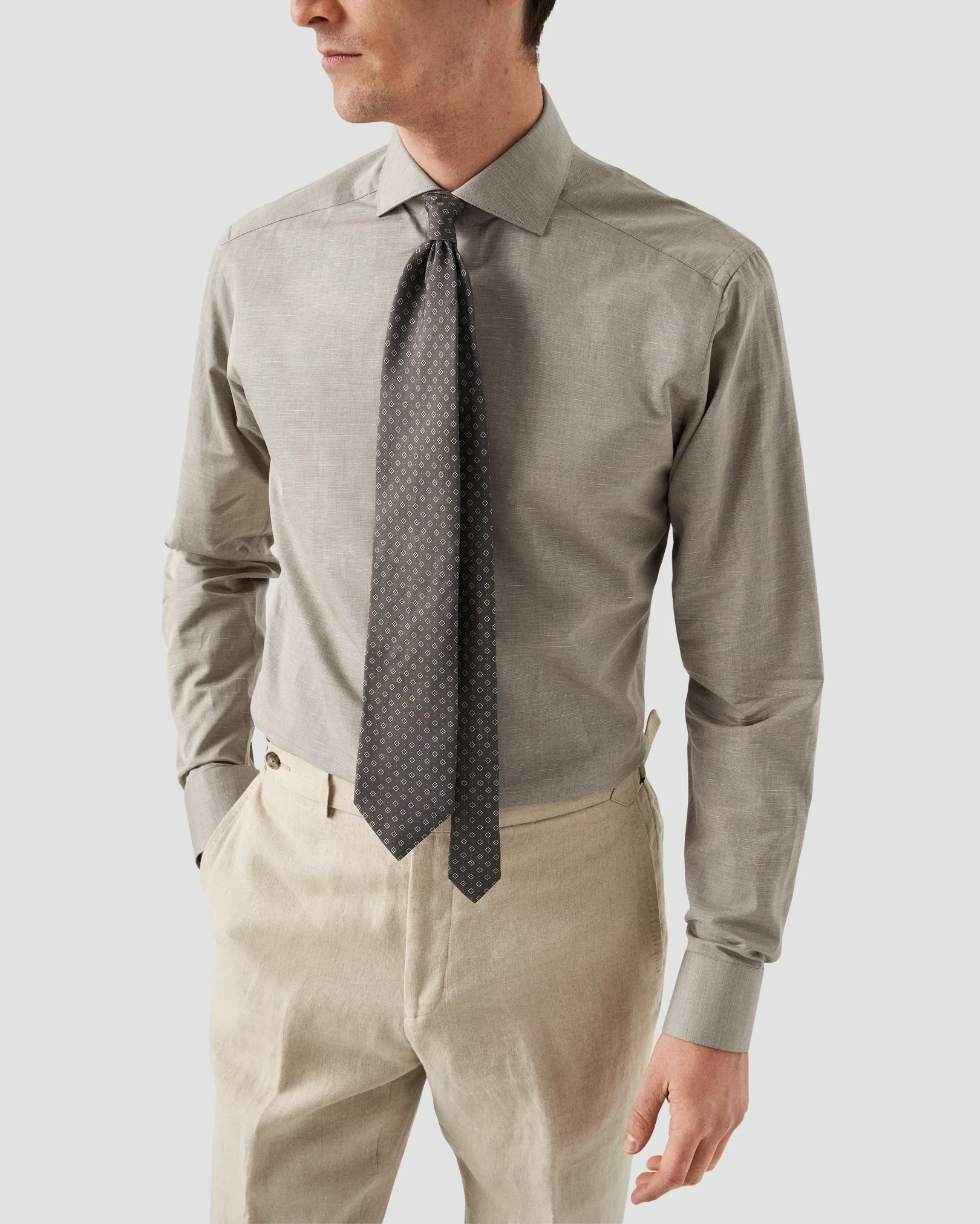 Eton - solid dark green cotton linen shirt
