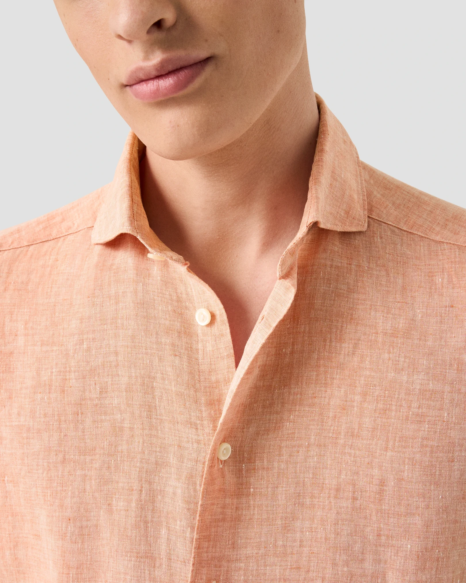 Eton - orange solid plain weave linen shirt