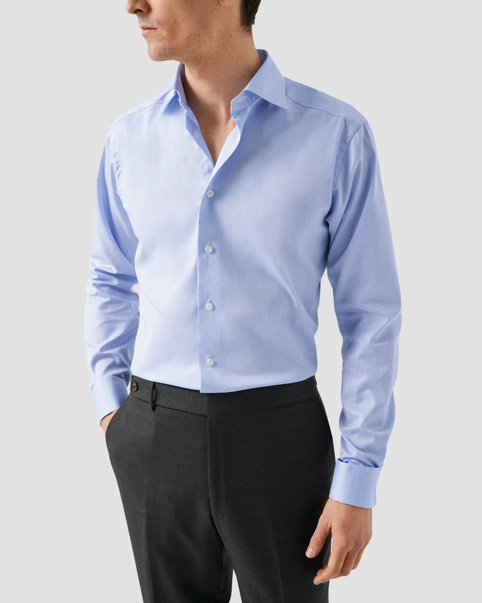 Eton - Hellblaues Signature-Twill-Hemd mit Umschlagmanschetten