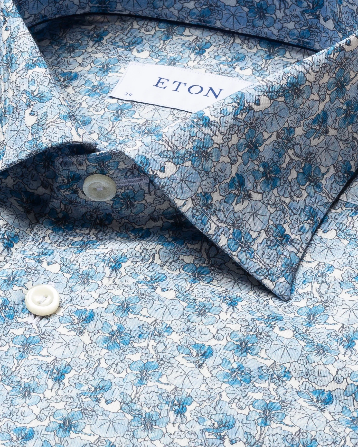 Eton - blue floral print twill shirt
