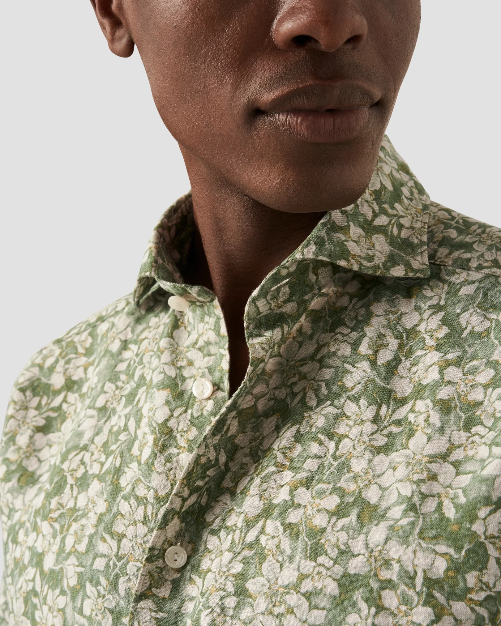 Eton - beige floral linen shirt