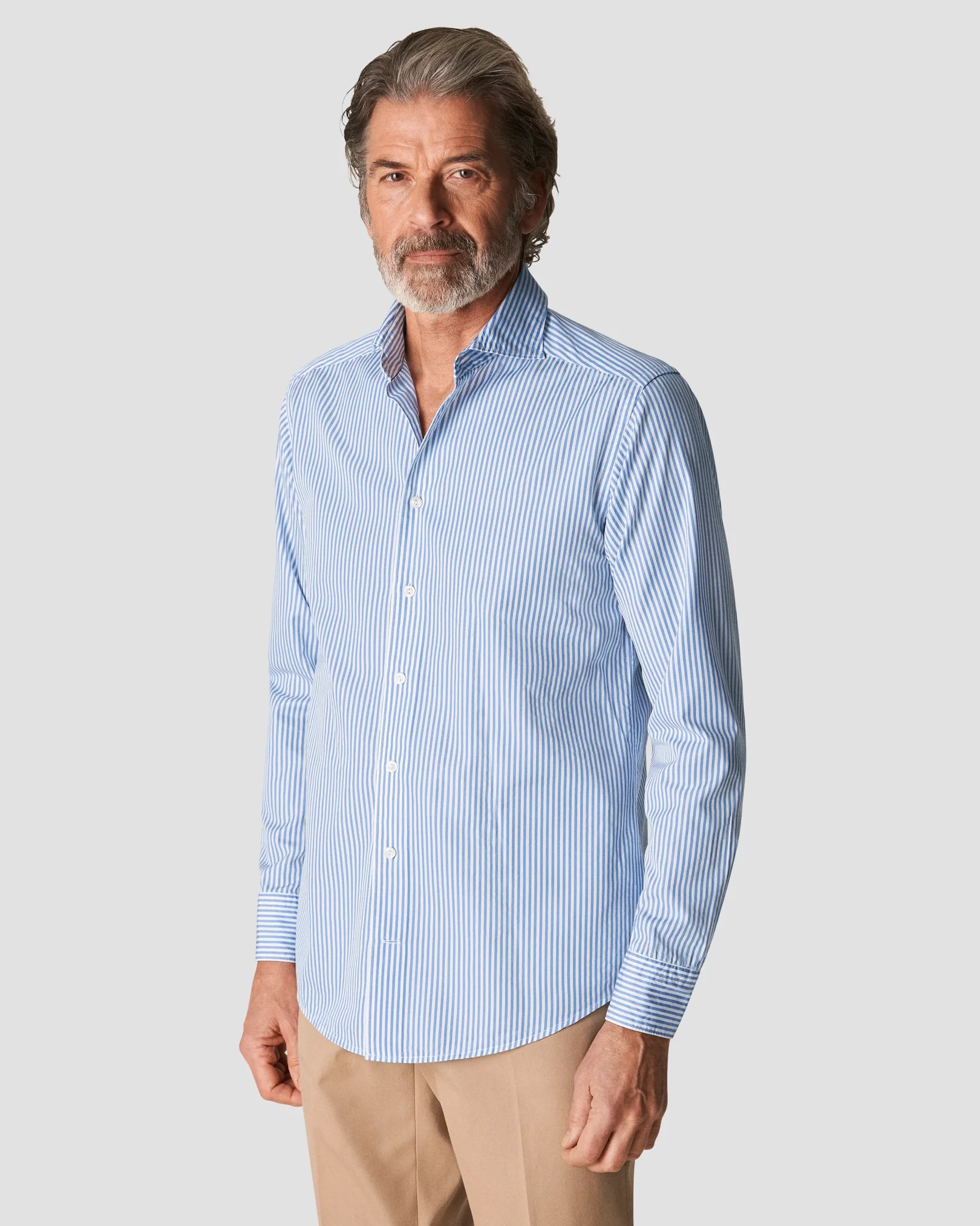 Eton - light blue twill striped cotton tencel