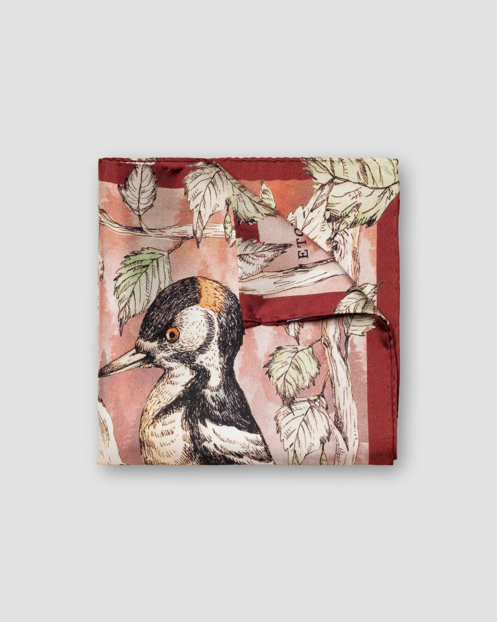 Eton - brown woodpecker print silk pocket square