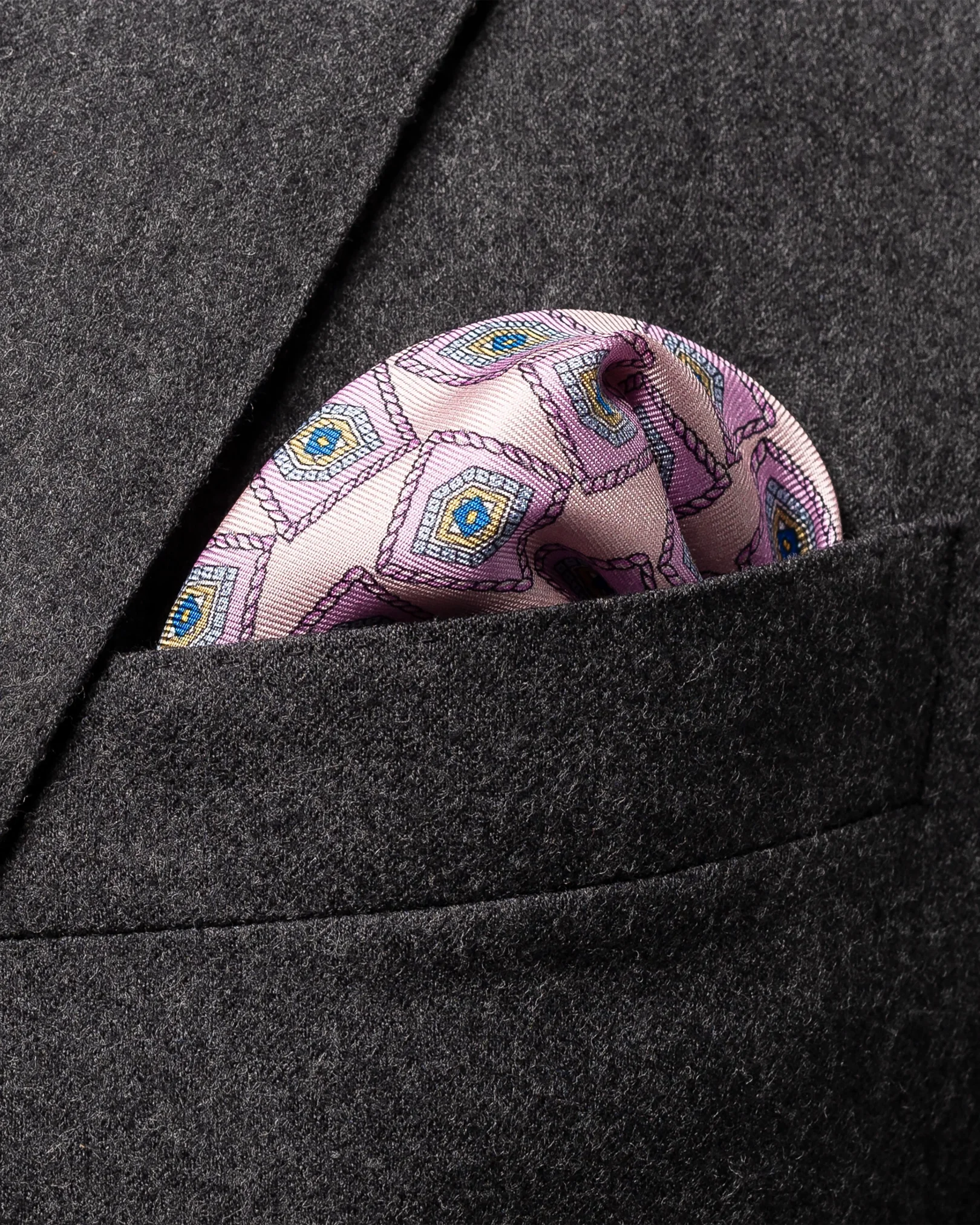 Eton - pink geometrical print silk pocket square