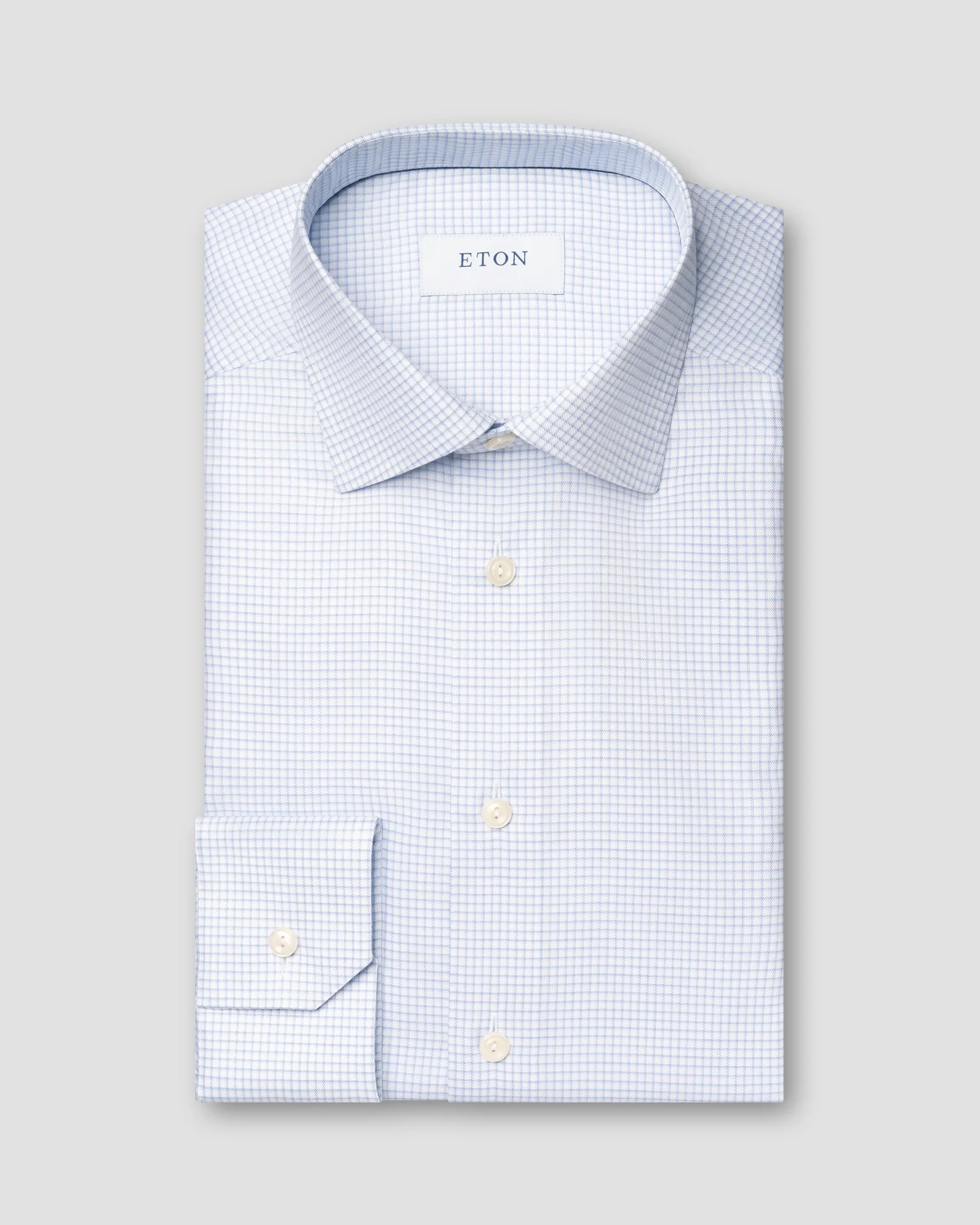 Eton - checked light blue signature twill