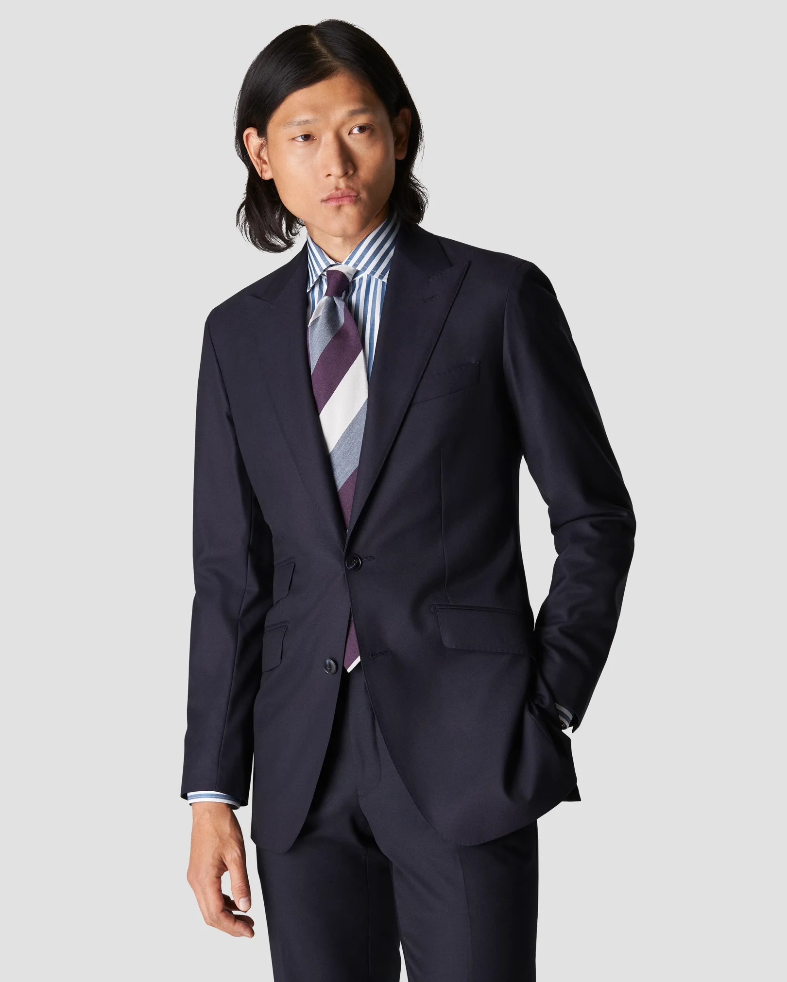Eton - dark blue signature twill cutaway shirt
