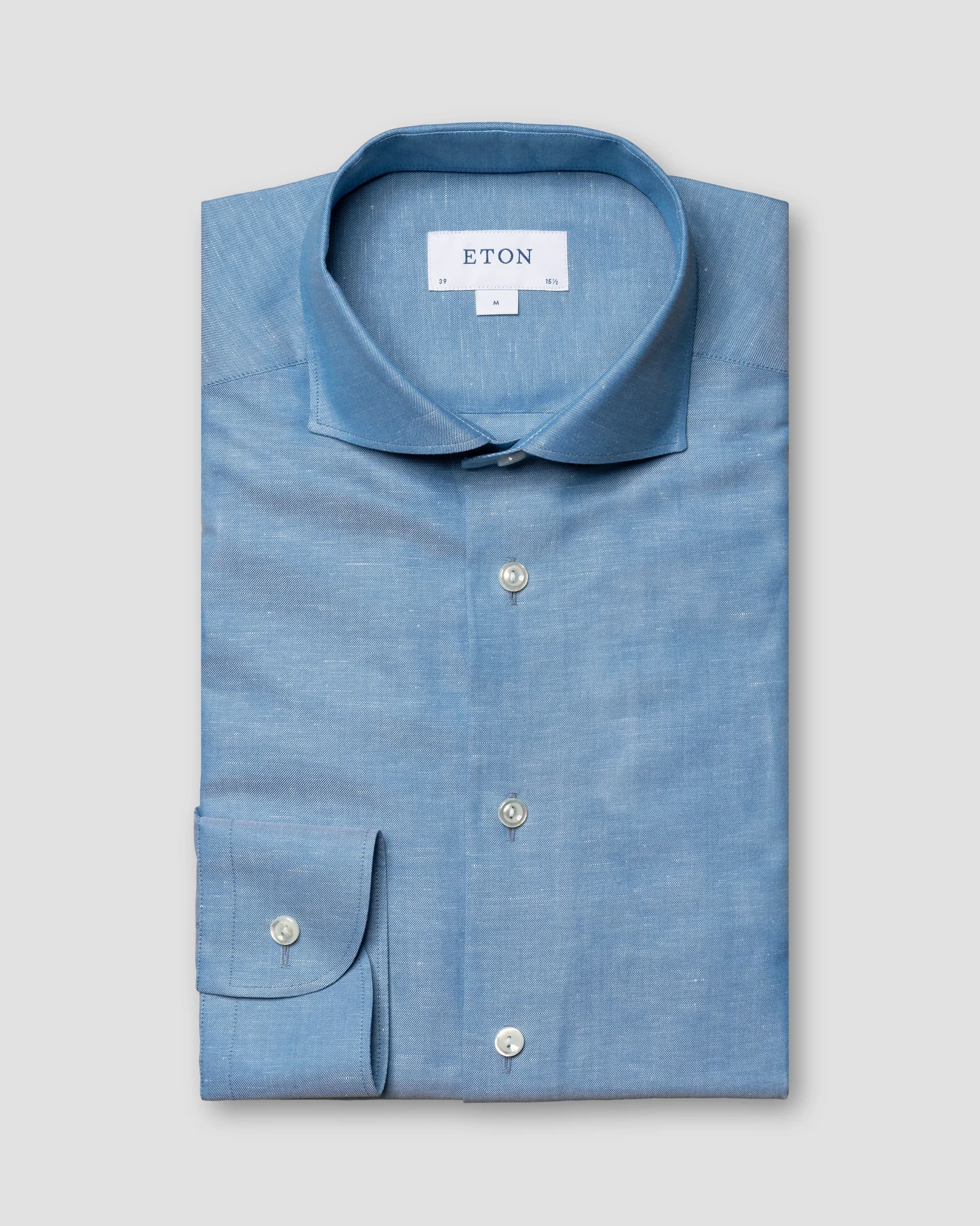 Eton - mid blue textured twill cotton silk blend