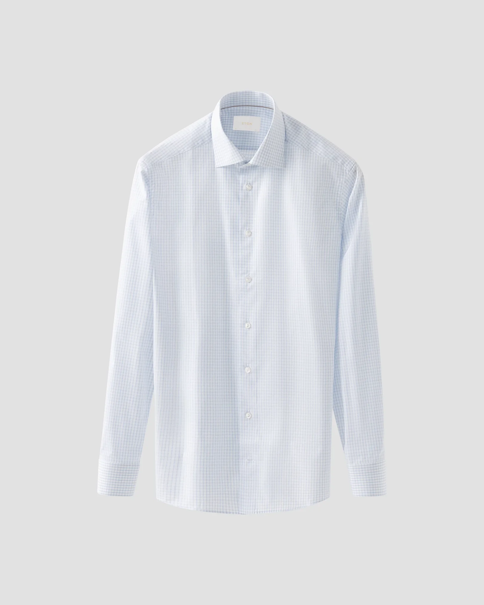 Eton - light blue check elevated pique shirt