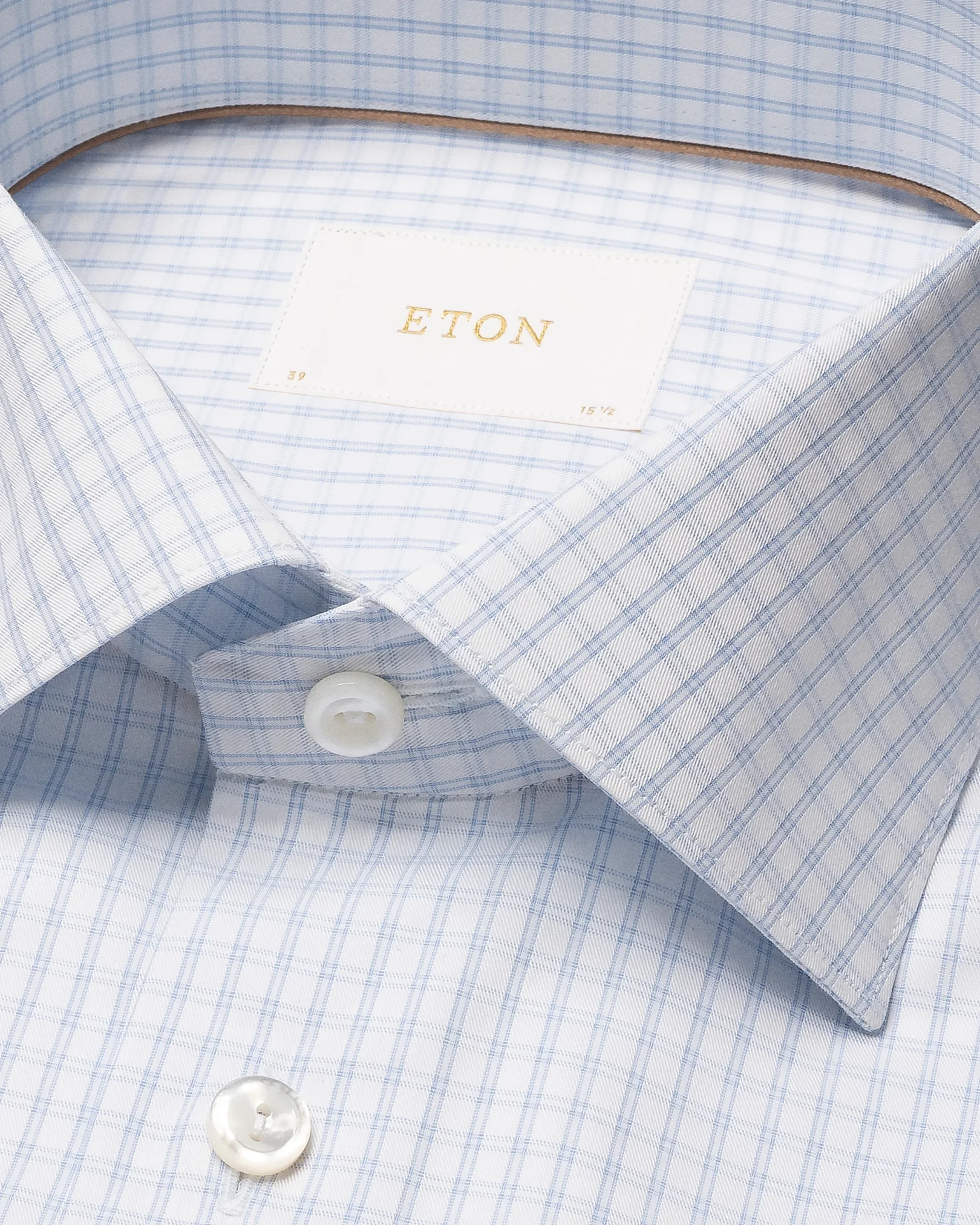 Eton - light blue check elevated pique shirt