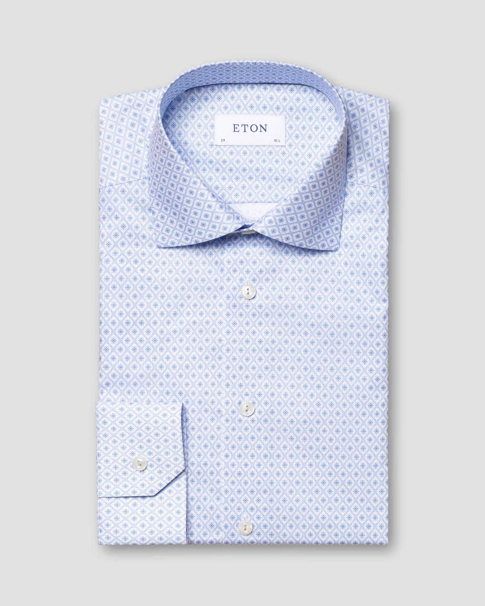 Eton - blue mosaic print fine twill shirt