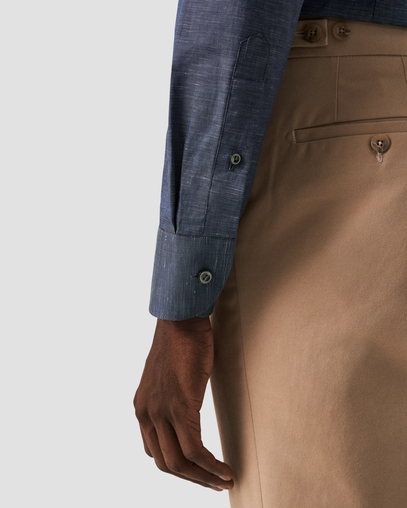 Eton - solid navy cotton linen shirt
