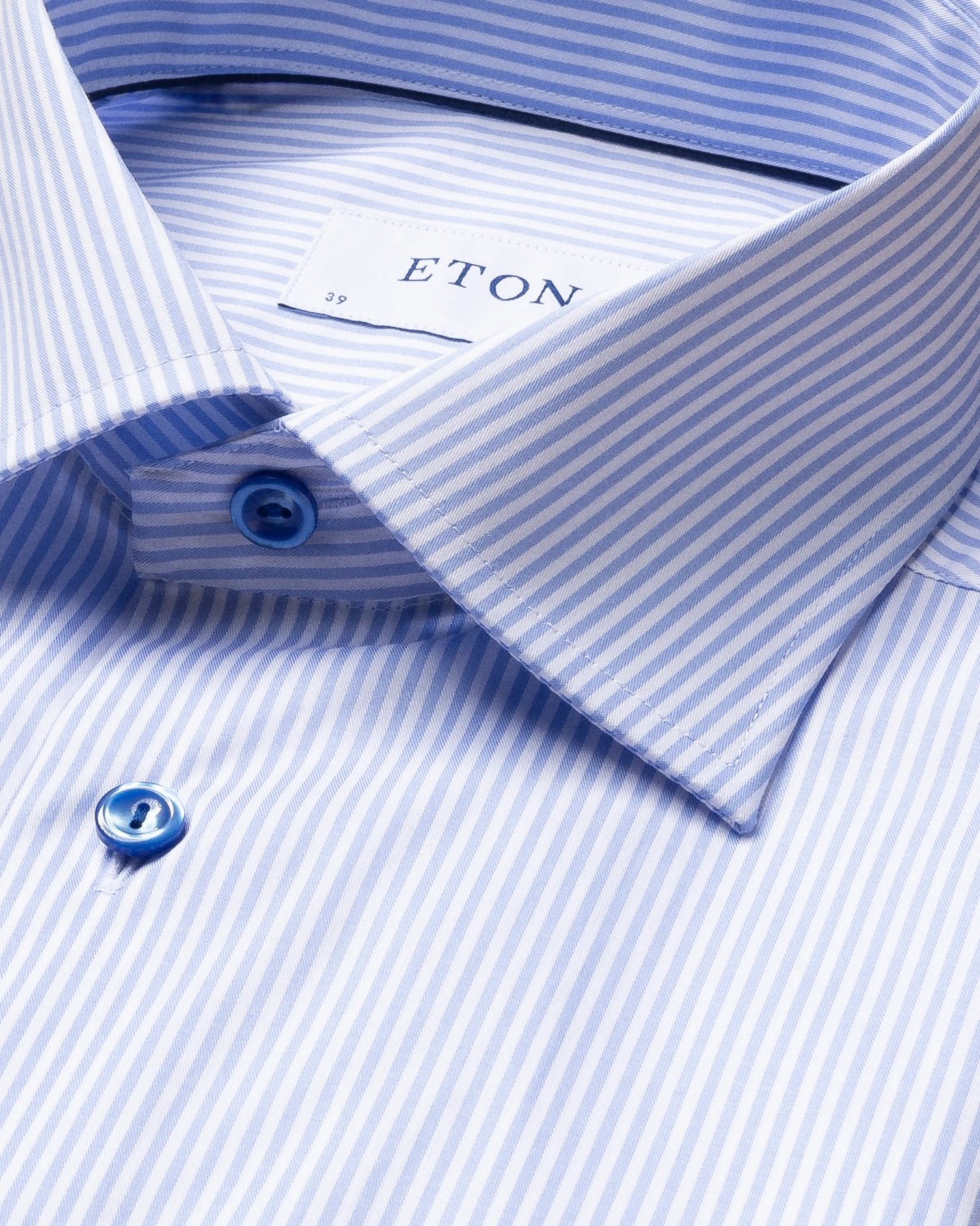 Eton - sky blue striped stretch shirt navy buttons