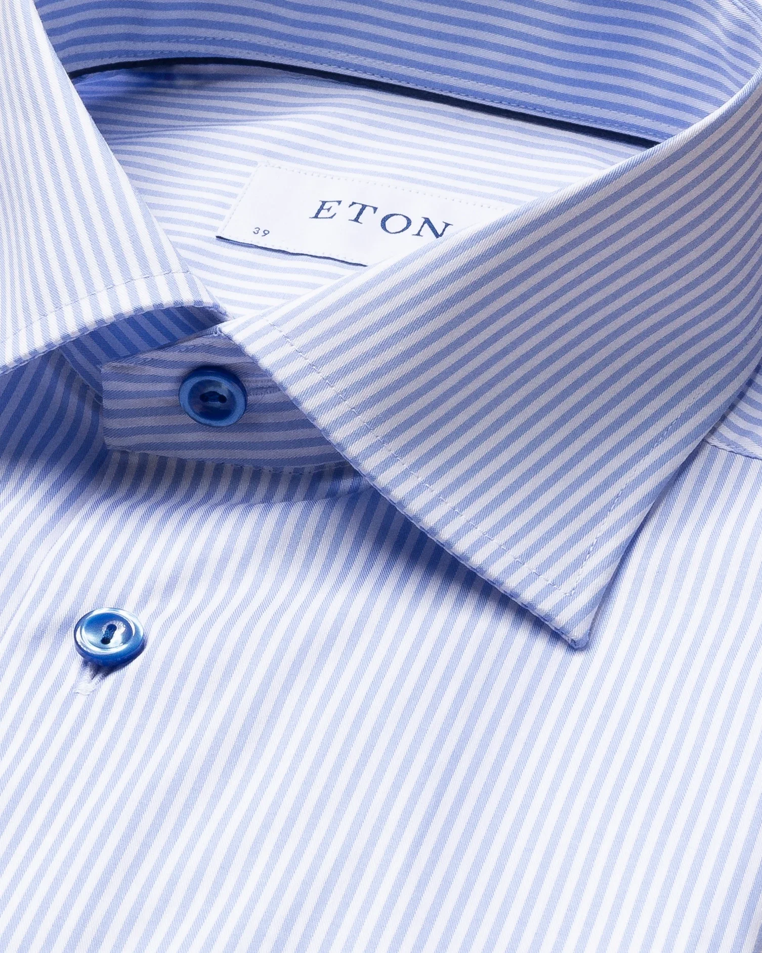 Eton - sky blue striped stretch shirt navy buttons