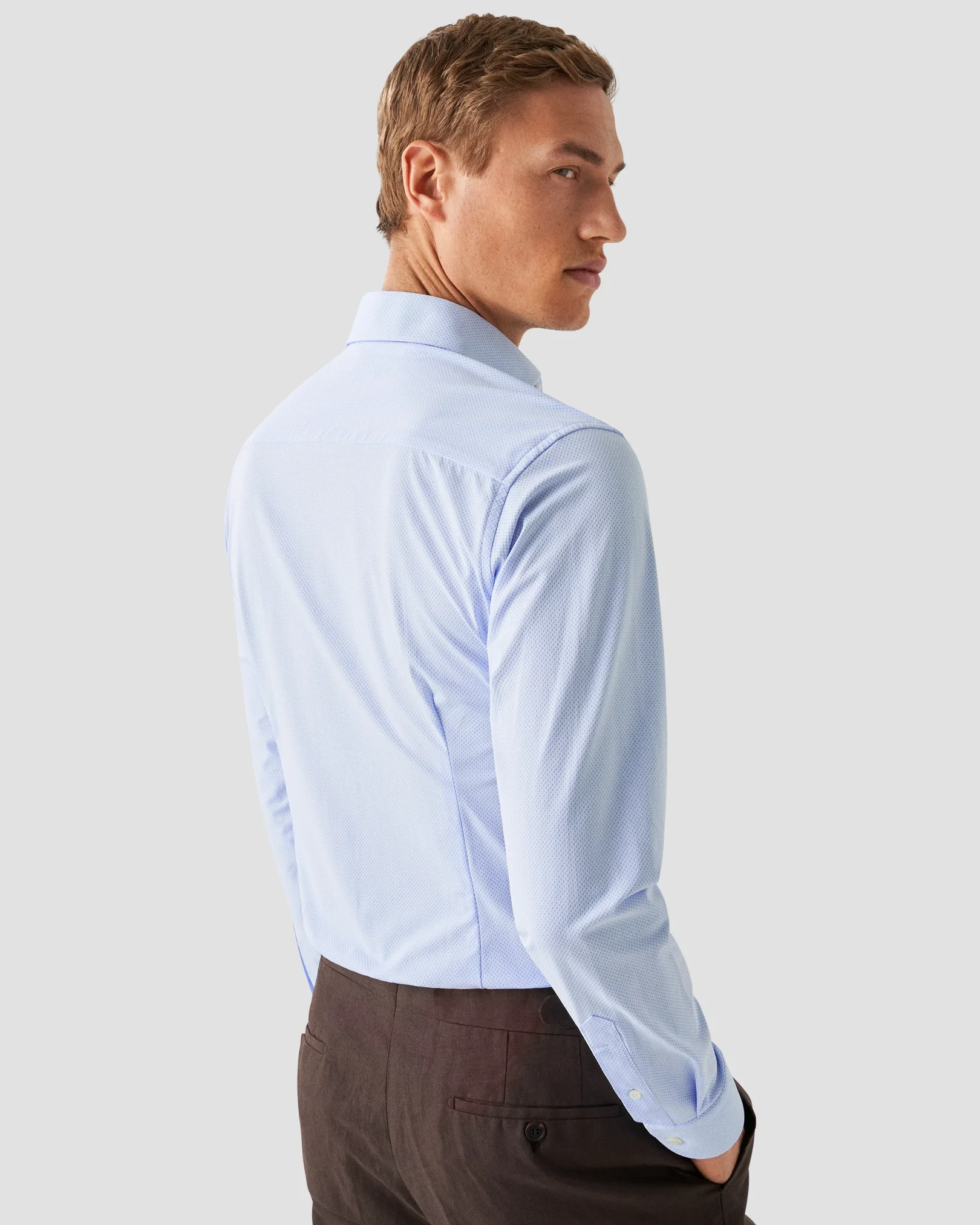 Eton - light blue 4 way stretch wide spread