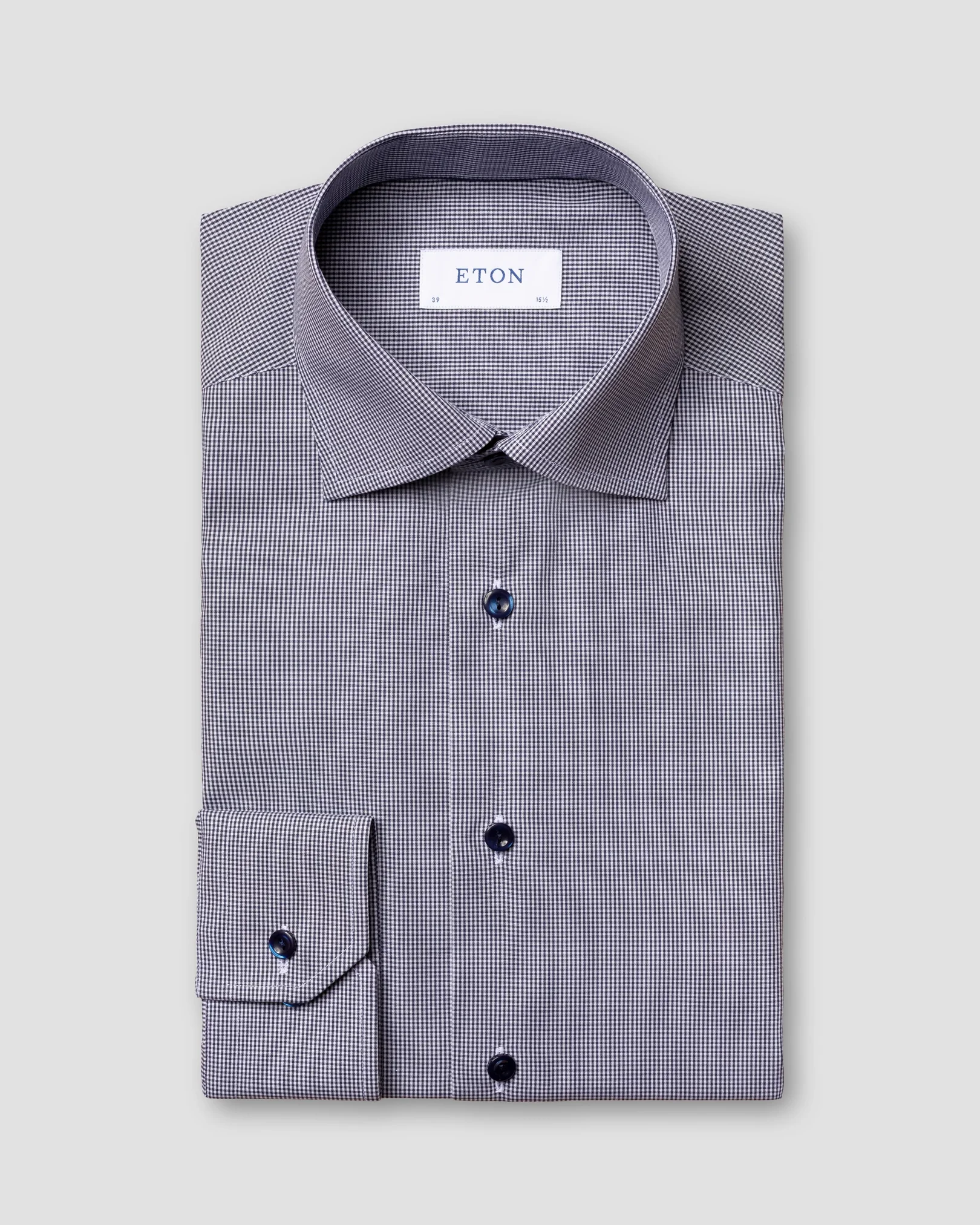 Eton - dark blue gingham poplin shirt cut away