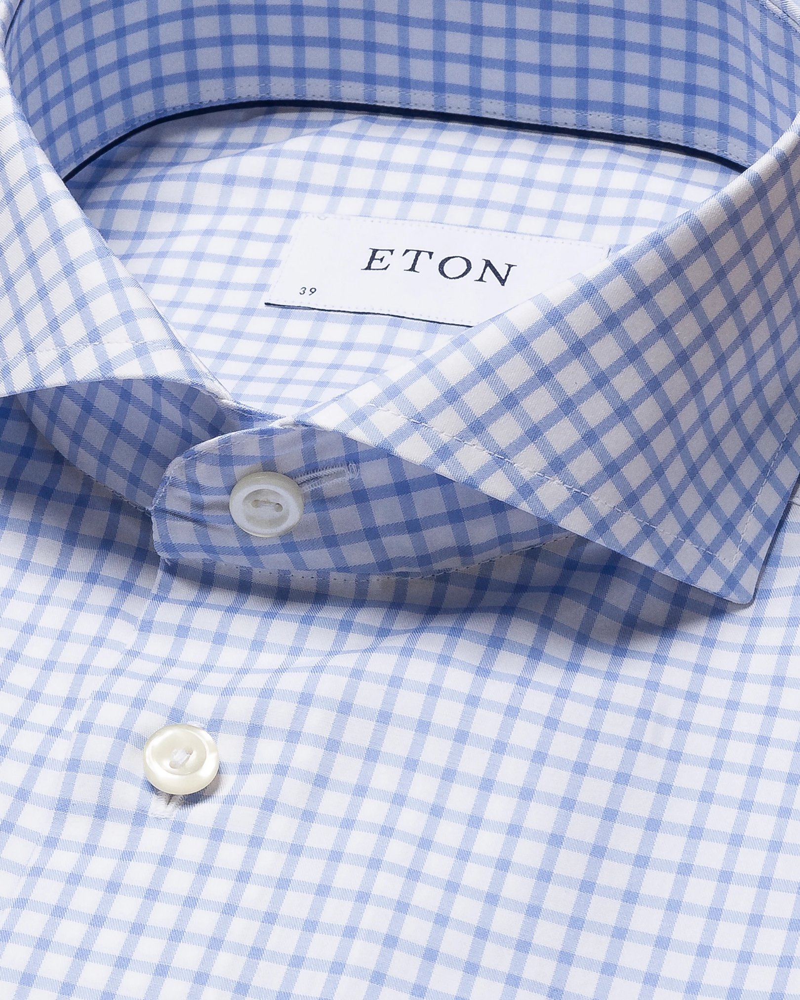 Eton - light blue checked stretch twill shirt