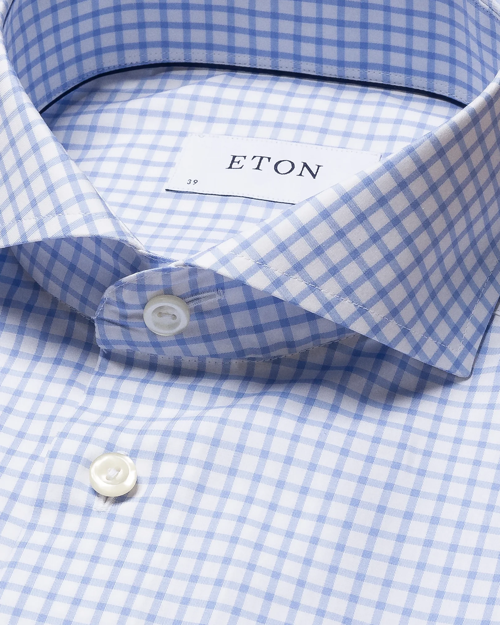 Eton - light blue checked stretch twill shirt