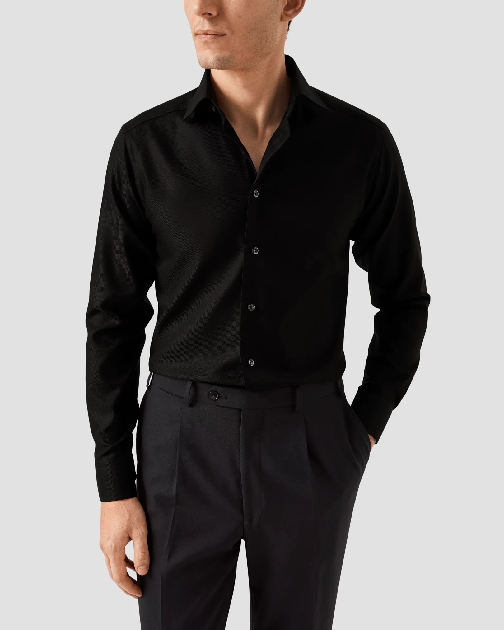 Eton - black textured twill shirt